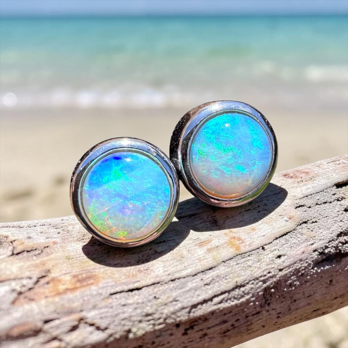 0.6ct Coober Pedy Crystal Opal Stud Earrings ~ 'Phillip Island Glow' | 925 Sterling Silver | Solid Australian Opal