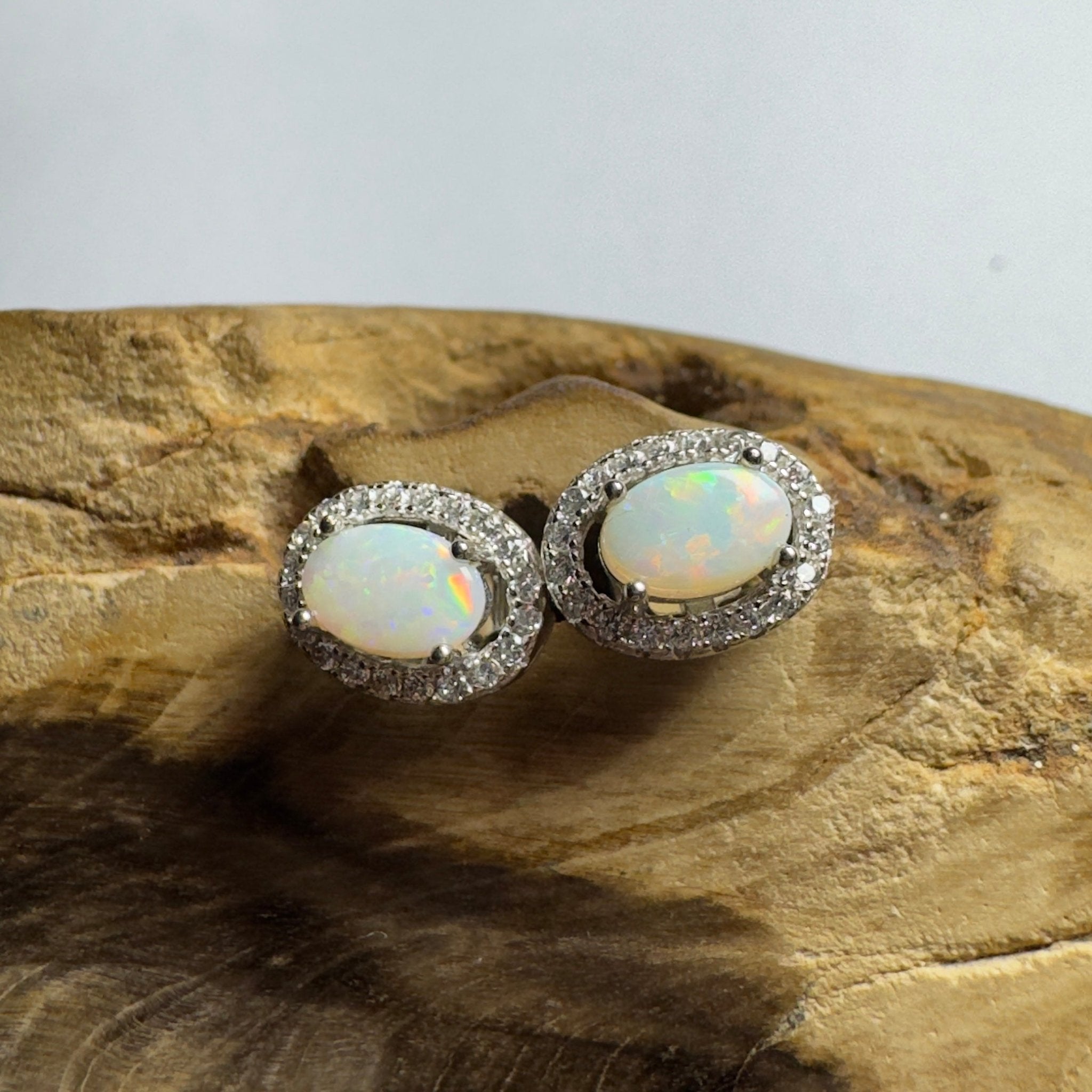 0.6ct Coober Pedy Opal Earrings ~ 'The Glass House Glitz' | 925 Sterling Silver | Solid Australian Opal