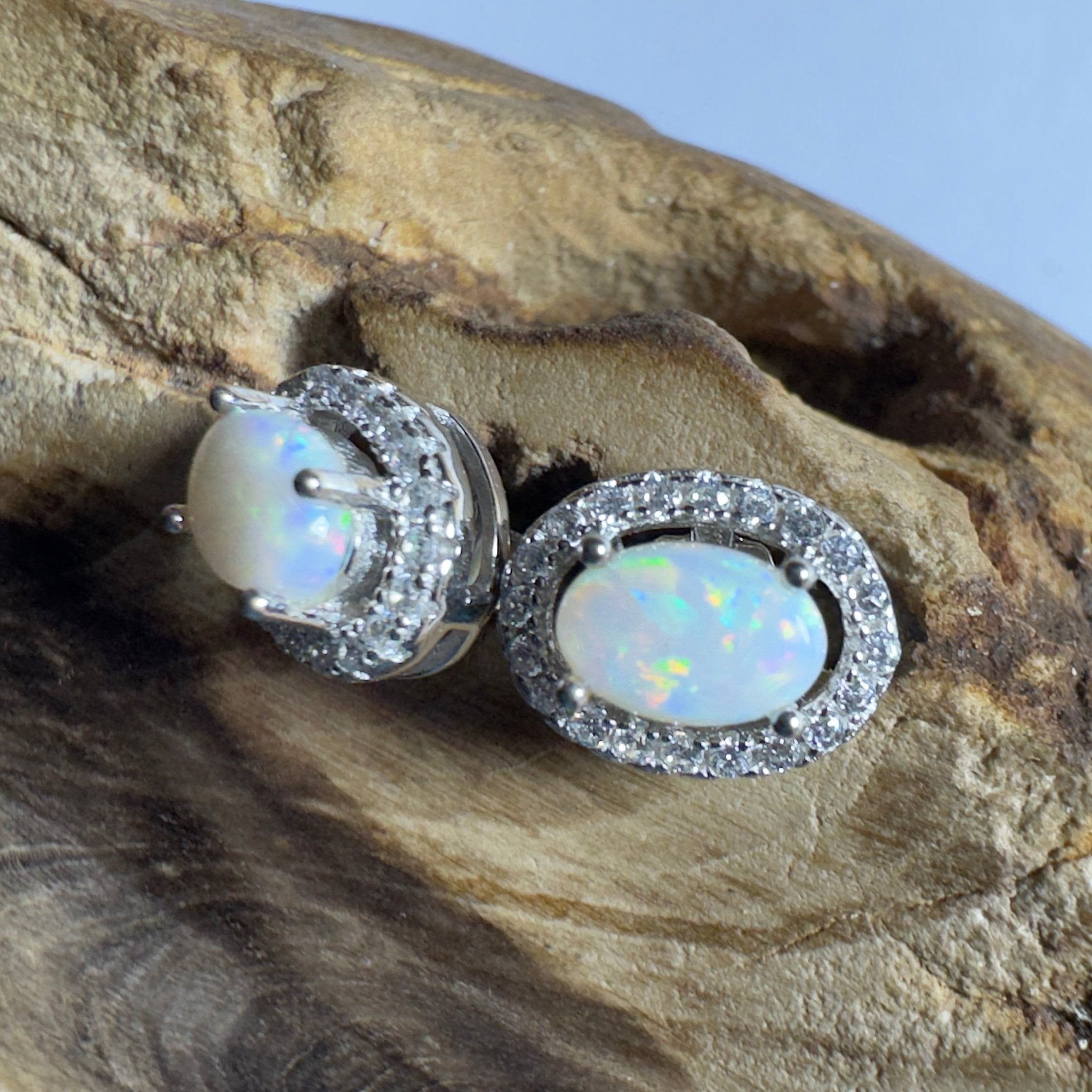 0.6ct Coober Pedy Opal Earrings ~ 'The Glass House Glitz' | 925 Sterling Silver | Solid Australian Opal