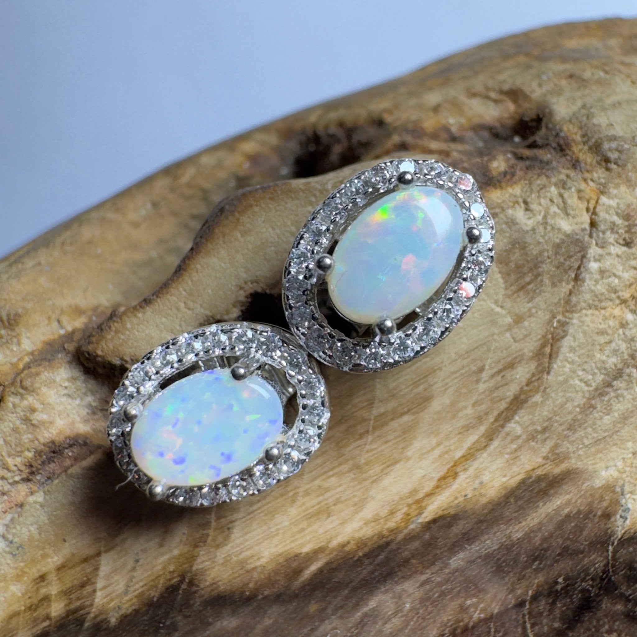 0.6ct Coober Pedy Opal Earrings ~ 'The Glass House Glitz' | 925 Sterling Silver | Solid Australian Opal