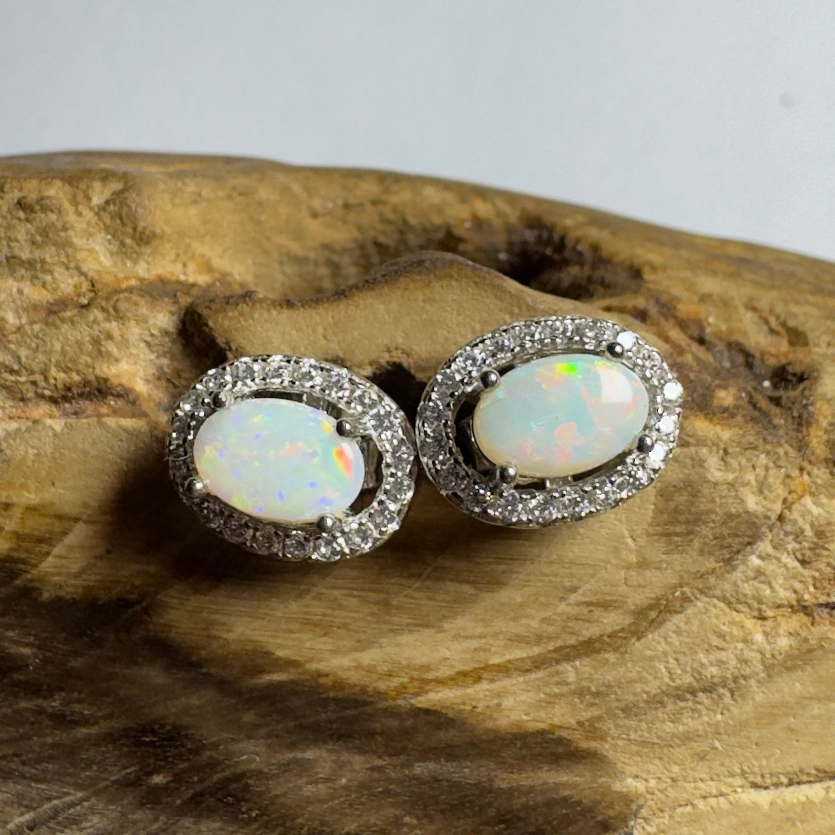 0.6ct Coober Pedy Opal Earrings ~ 'The Glass House Glitz' | 925 Sterling Silver | Solid Australian Opal