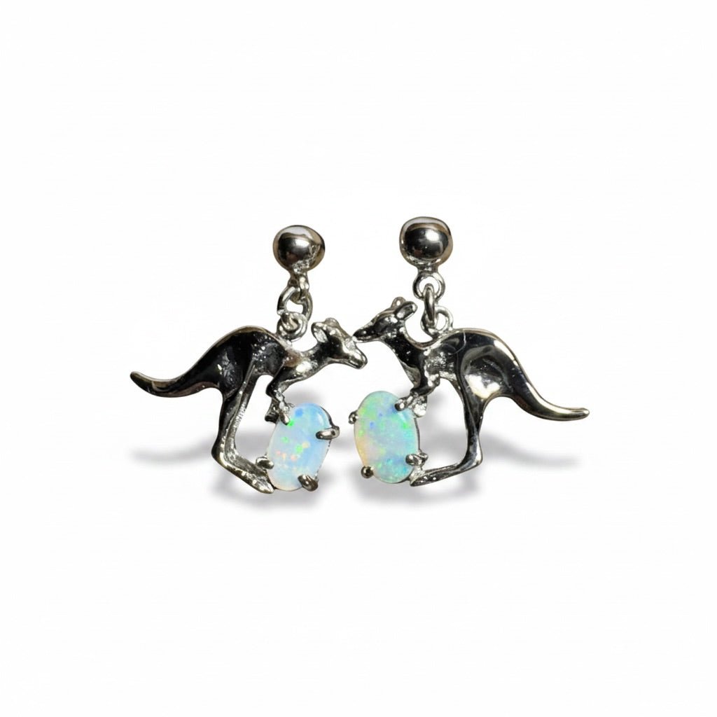 0.6ct Coober Pedy Opal Kangaroo Earrings ~ 'Daintree Dew Hop' | 925 Sterling Silver | Solid Australian Opal