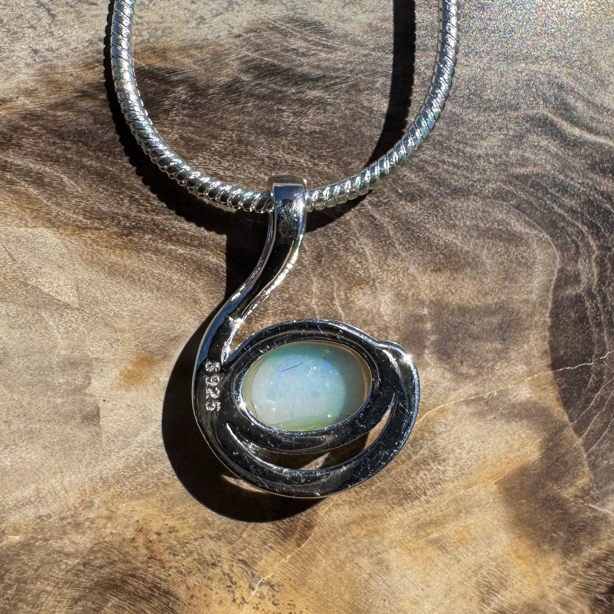 0.6ct Coober Pedy Opal Pendant Necklace ~ 'Glendambo Gleam' | 925 Sterling Silver | Solid Australian Opal