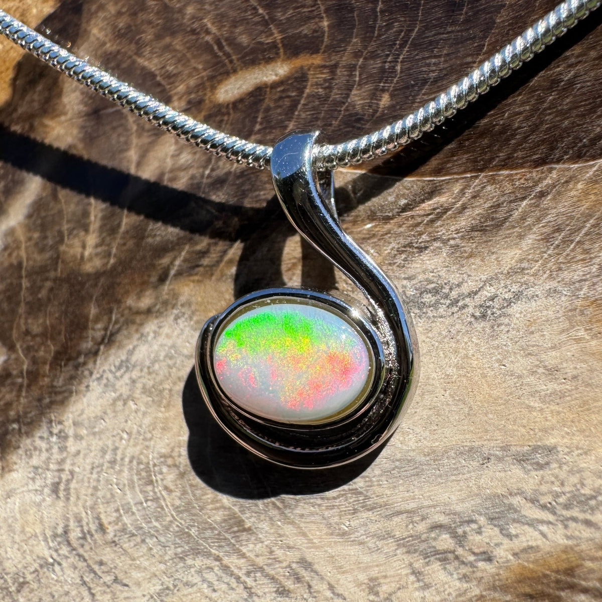 0.6ct Coober Pedy Opal Pendant Necklace ~ 'Glendambo Gleam' | 925 Sterling Silver | Solid Australian Opal