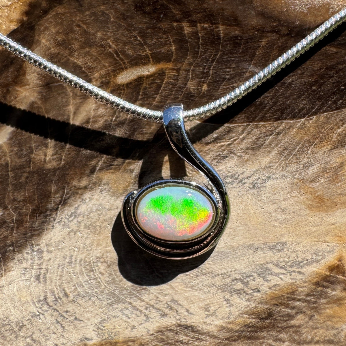 0.6ct Coober Pedy Opal Pendant Necklace ~ 'Glendambo Gleam' | 925 Sterling Silver | Solid Australian Opal