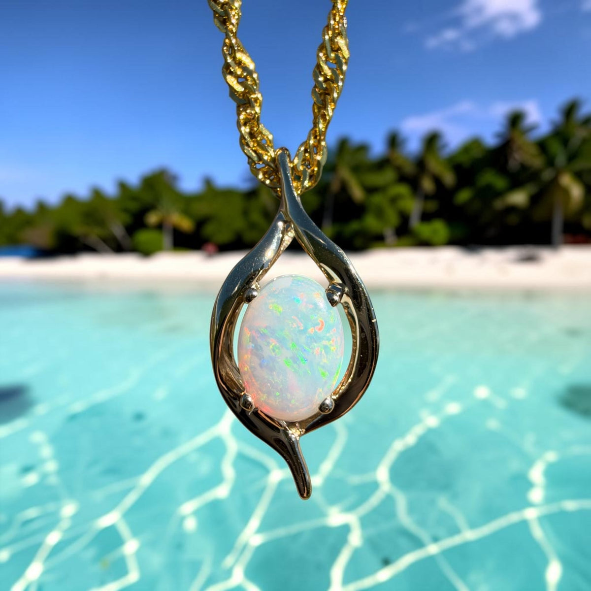 0.6ct Coober Pedy Opal Pendant Necklace ~ 'Sovereign Hill Gleam' | 9ct Yellow Gold | Solid Australian Opal
