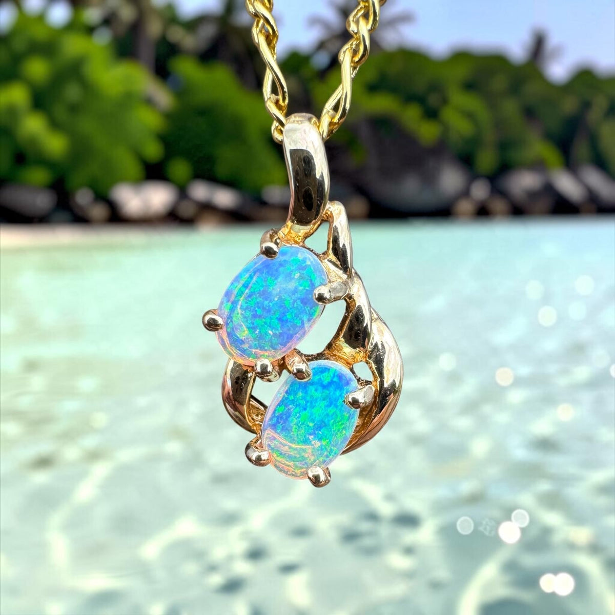 0.6ct Lightning Ridge Crystal Opal Swirl Pendant Necklace ~ 'Ningaloo Swirl' | 14ct Yellow Gold | Solid Australian Opal