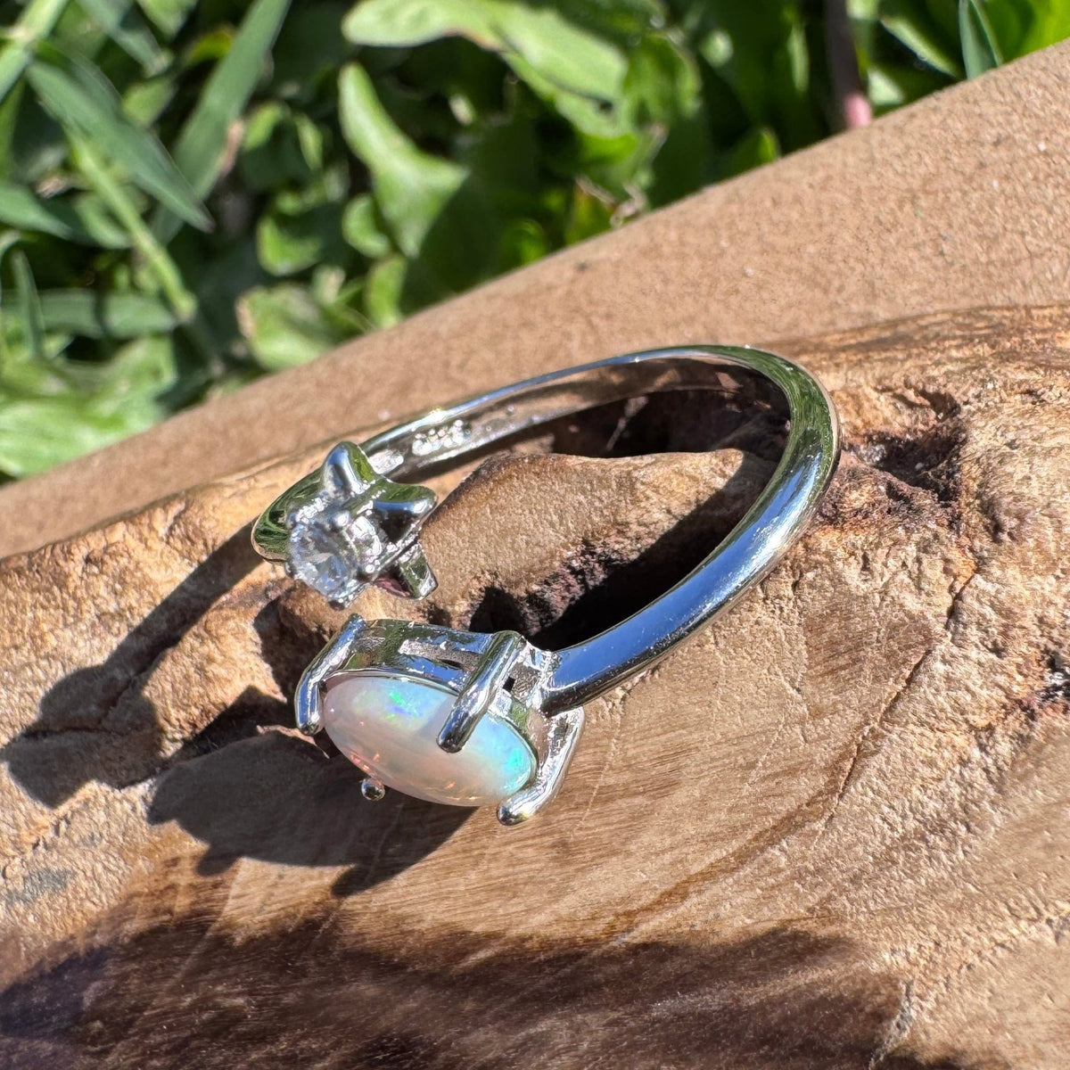0.6ct Lightning Ridge Opal & Cubic Zirconia Ring ~ 'Wollombi Valley Blues' | 925 Sterling Silver | Solid Australian Opal