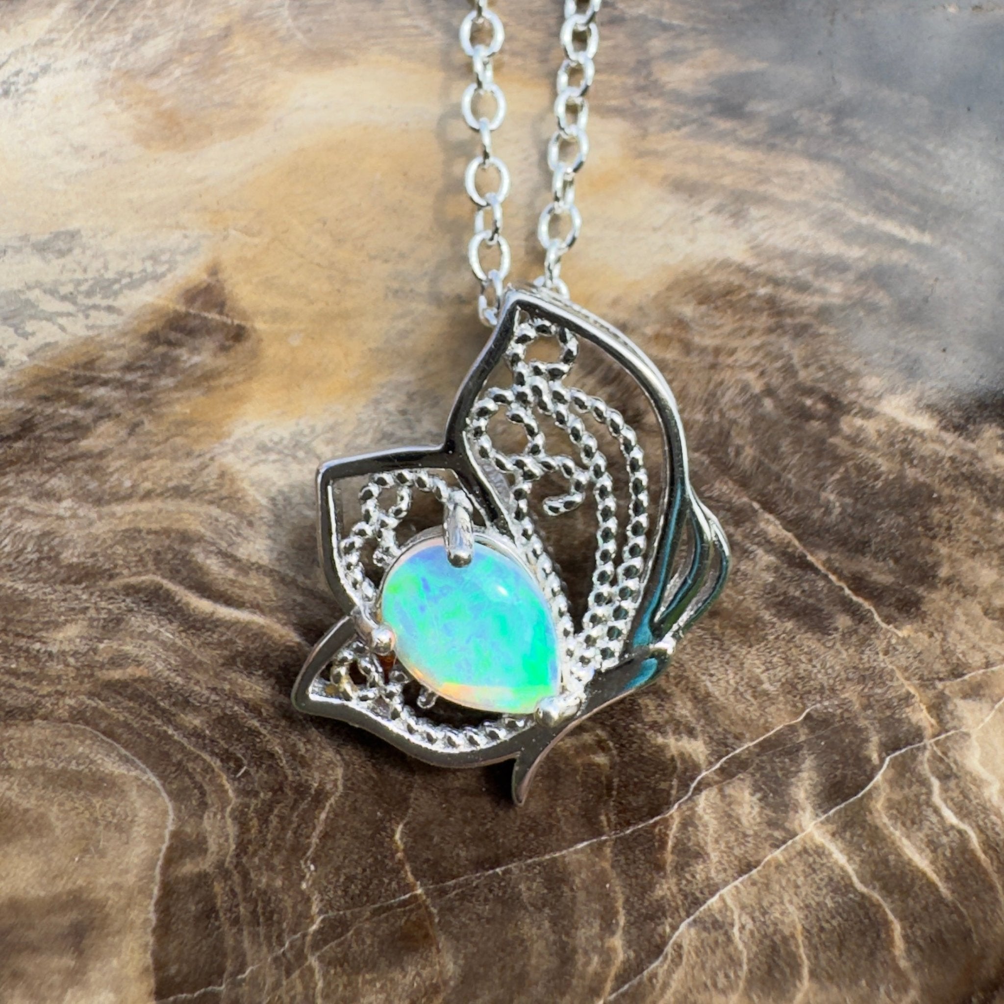 0.6ct Lightning Ridge Opal Pendant Necklace ~ 'Kuranda Flutter' | 925 Sterling Silver | Solid Australian Opal