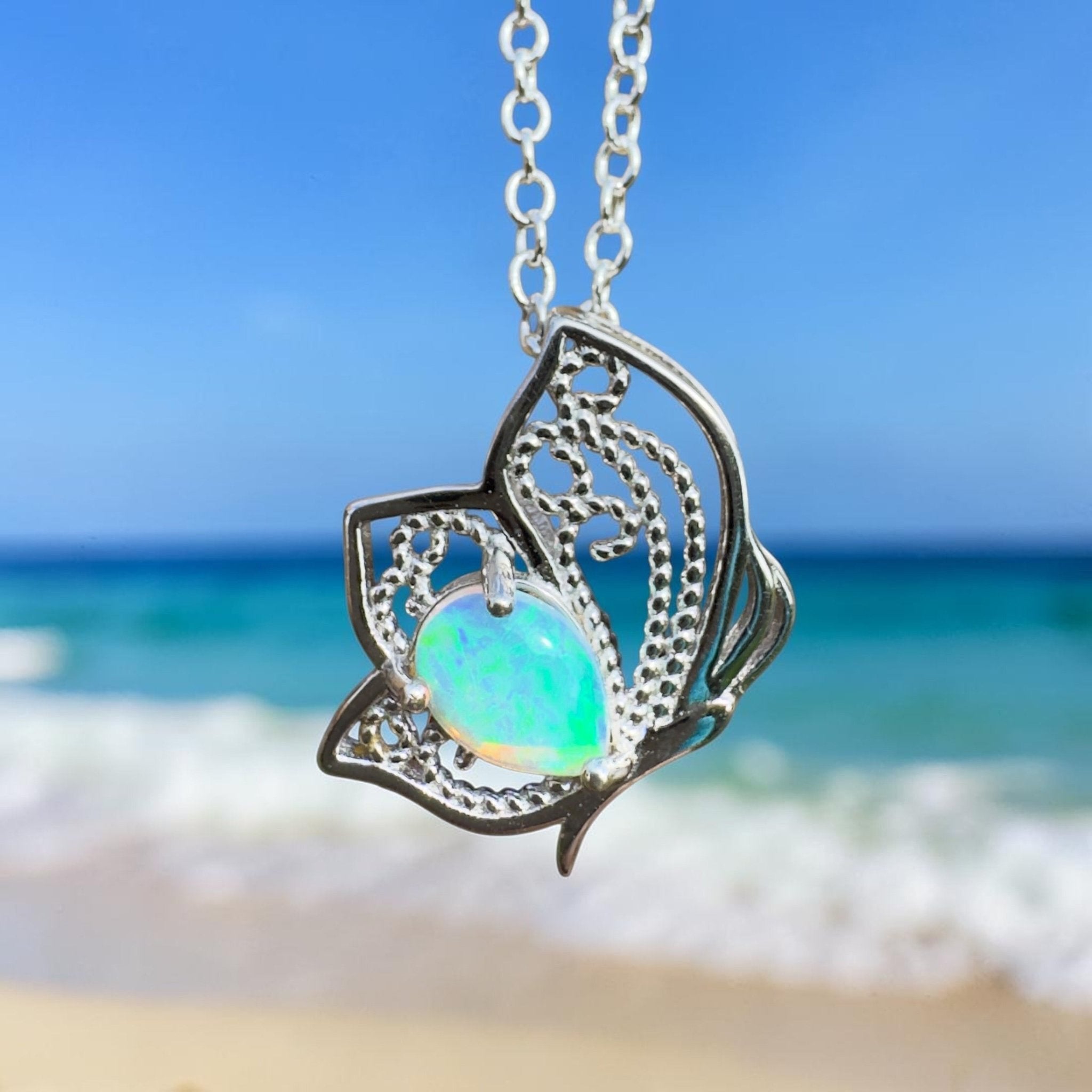 0.6ct Lightning Ridge Opal Pendant Necklace ~ 'Kuranda Flutter' | 925 Sterling Silver | Solid Australian Opal