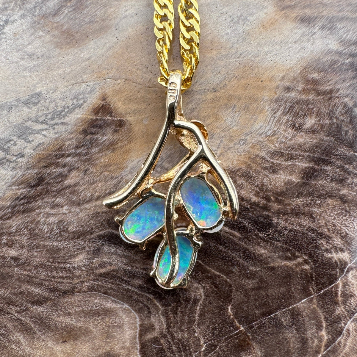 0.6ct Lightning Ridge Opal Pendant Necklace ~ 'Three Sisters Glow' | 14ct Yellow Gold | Solid Australian Opal