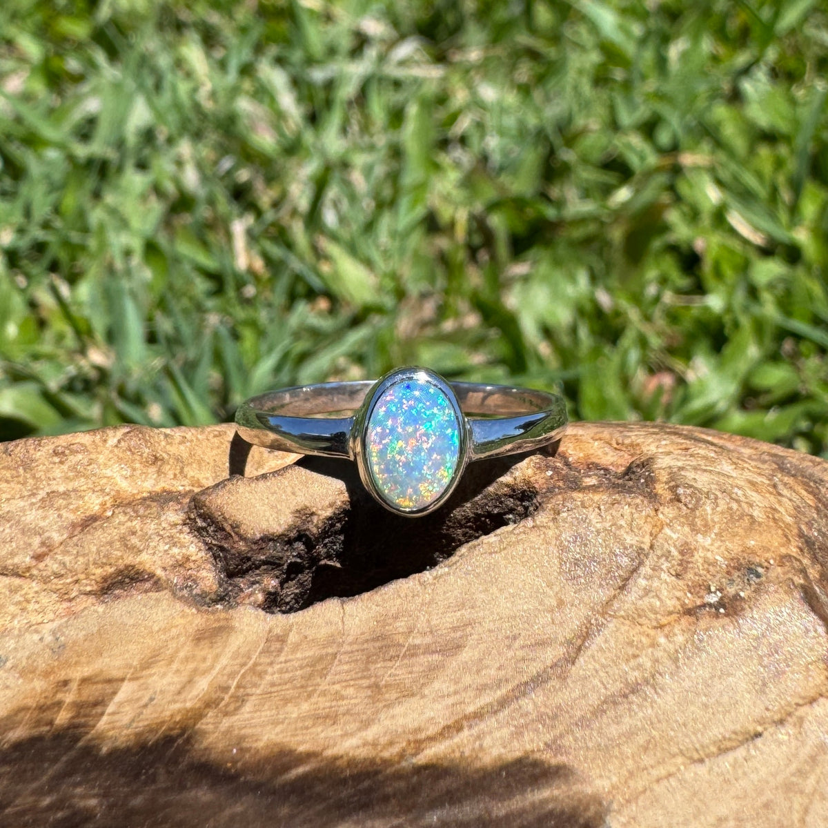 0.6ct Lightning Ridge Opal Ring ~ 'Barraba Blue' | 925 Sterling Silver | Solid Australian Opal