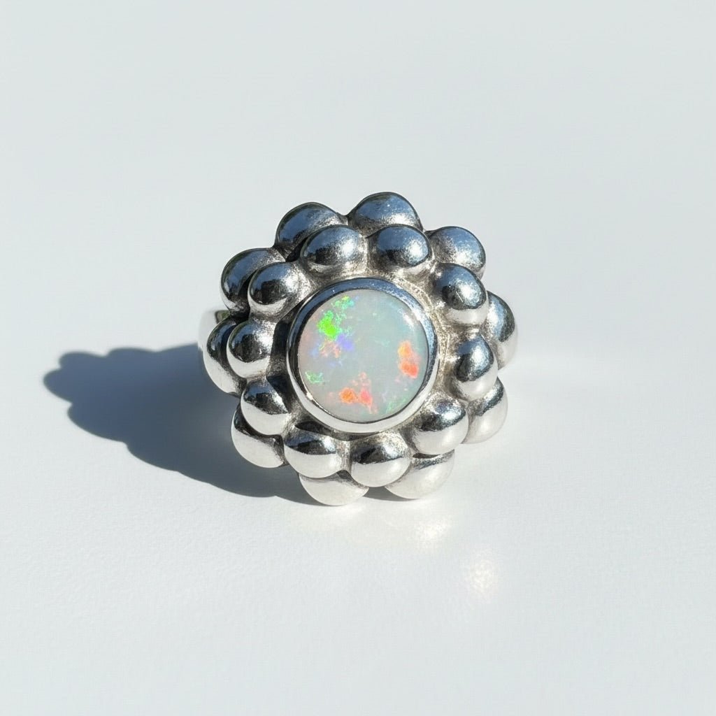 0.6ct Lightning Ridge Opal Ring ~ 'Moonlit Bloom' | 925 Sterling Silver | Solid Australian Opal