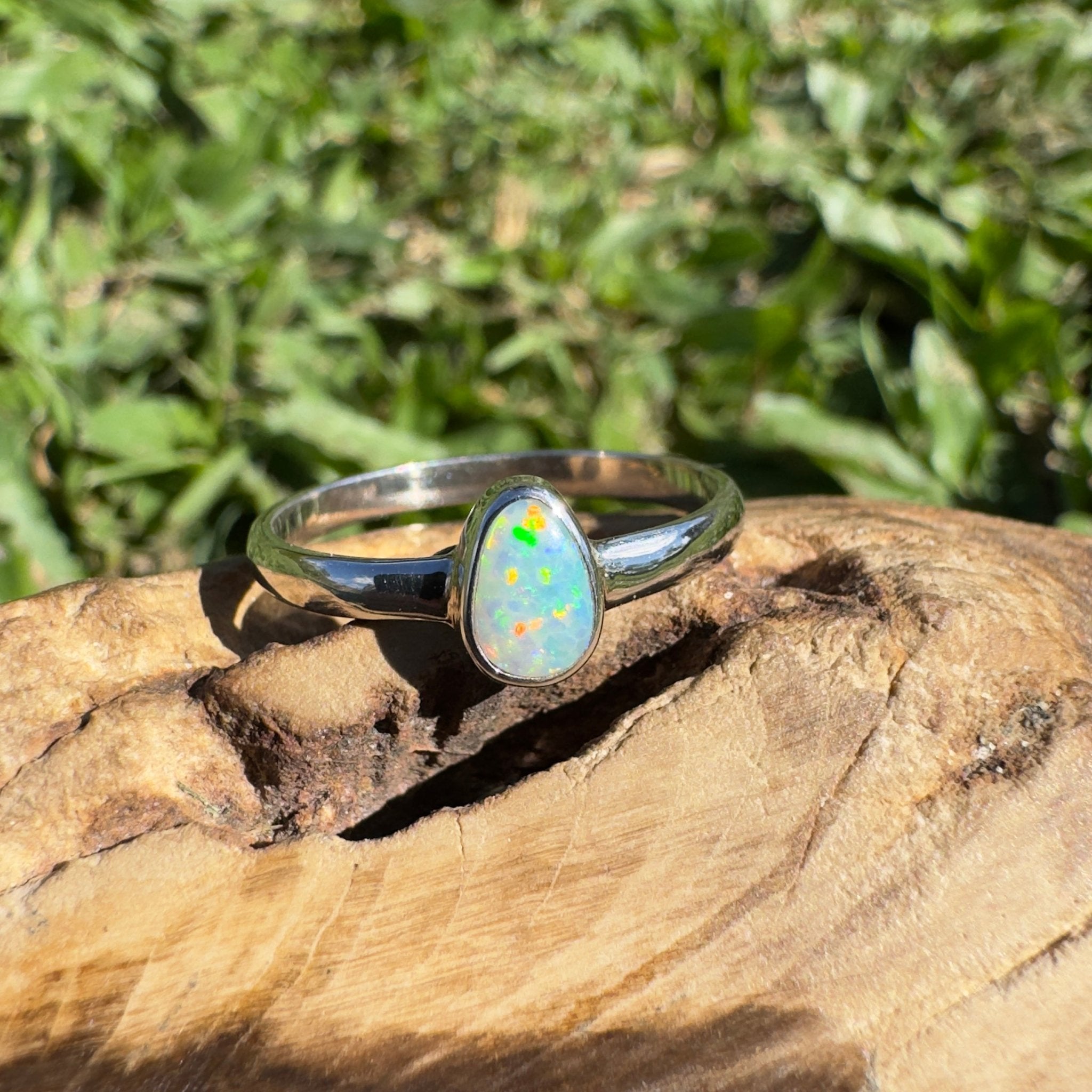 0.6ct Lightning Ridge Opal Ring ~ 'Nullarbor Aurora' | 925 Sterling Silver | Solid Australian Opal