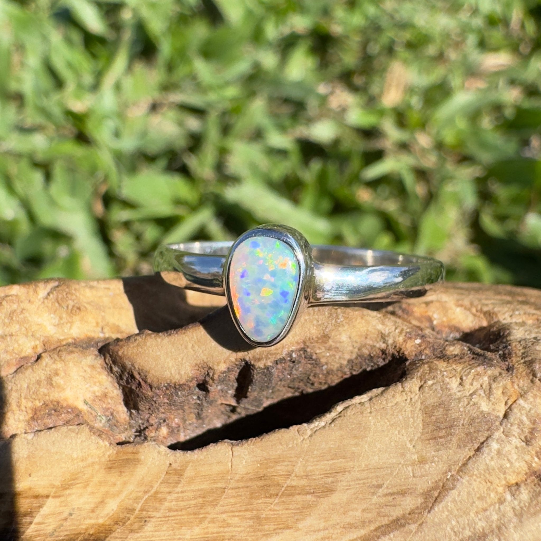 0.6ct Lightning Ridge Opal Ring ~ 'Nullarbor Aurora' | 925 Sterling Silver | Solid Australian Opal