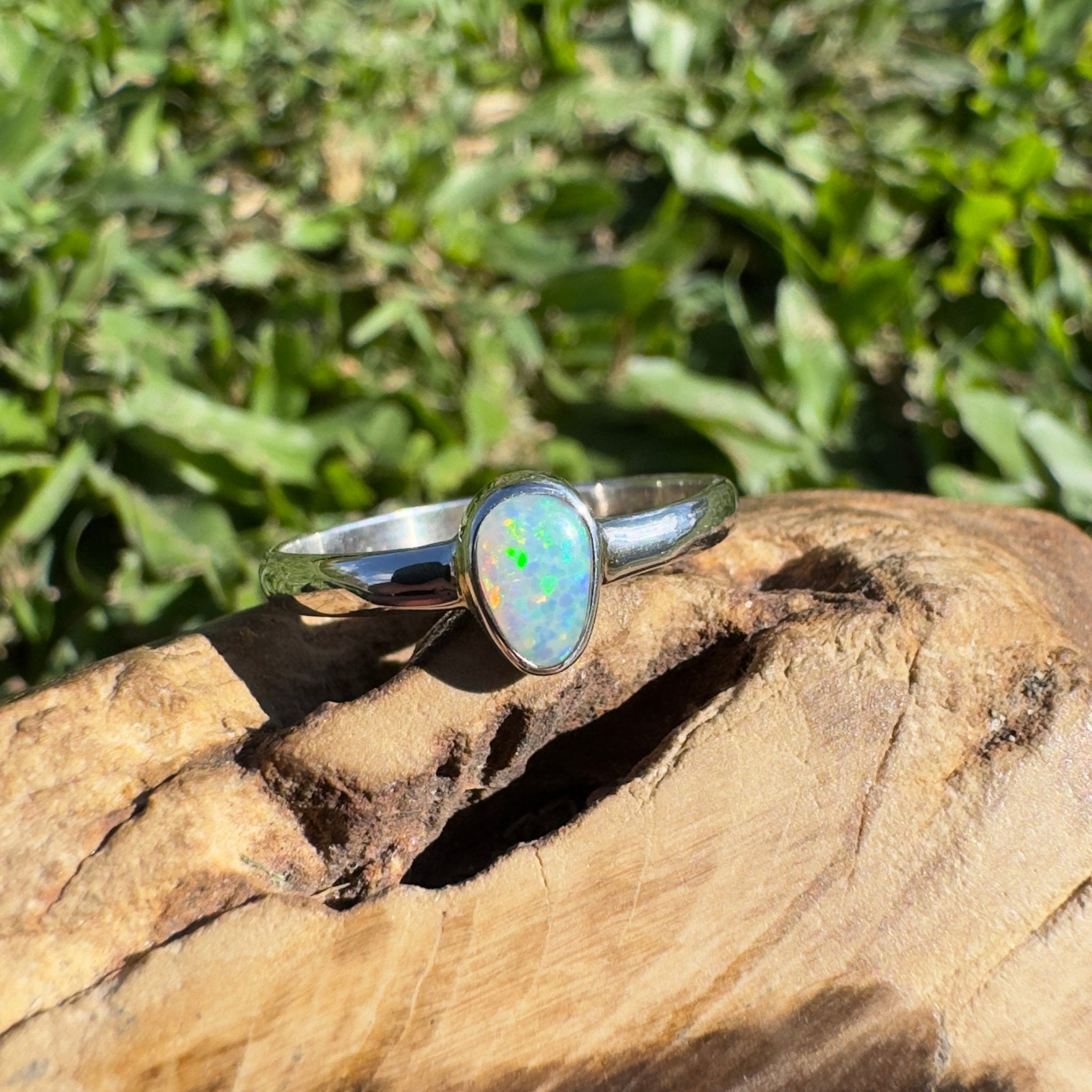 0.6ct Lightning Ridge Opal Ring ~ 'Nullarbor Aurora' | 925 Sterling Silver | Solid Australian Opal