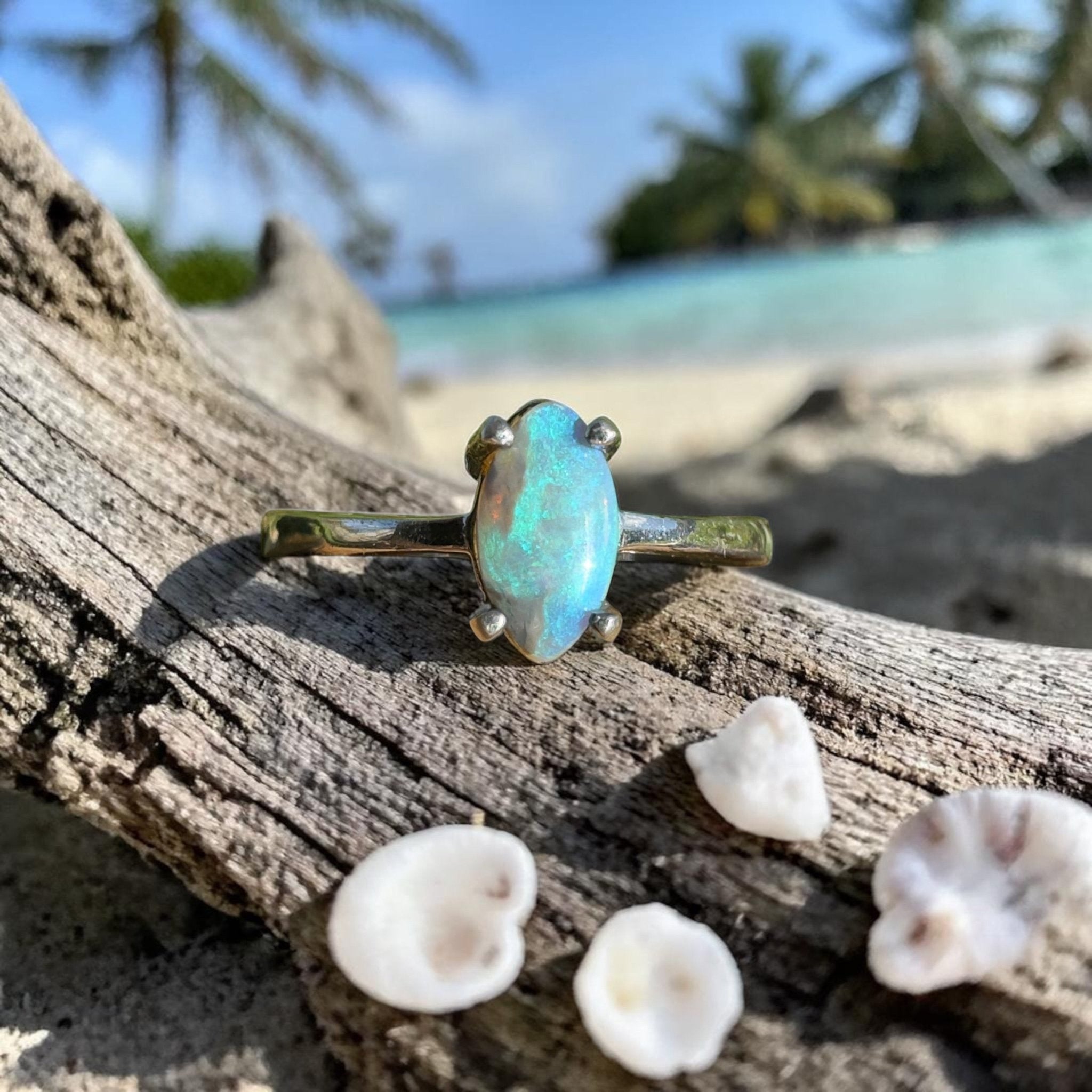 0.6ct Lightning Ridge Opal Ring ~ 'Wanda Beach Blues' | 925 Sterling Silver | Solid Australian Opal