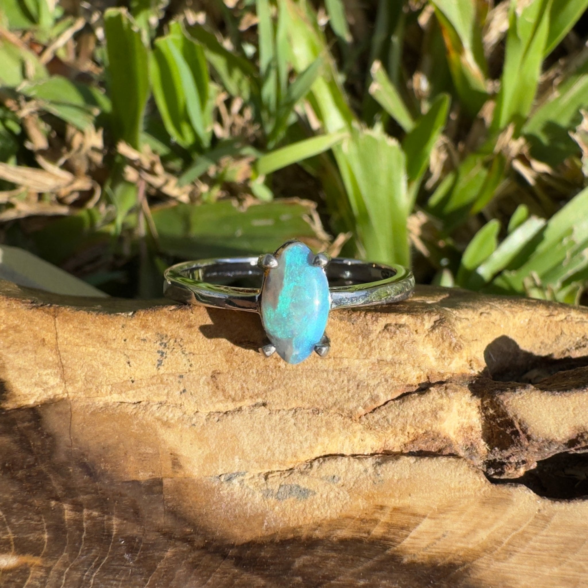 0.6ct Lightning Ridge Opal Ring ~ 'Wanda Beach Blues' | 925 Sterling Silver | Solid Australian Opal