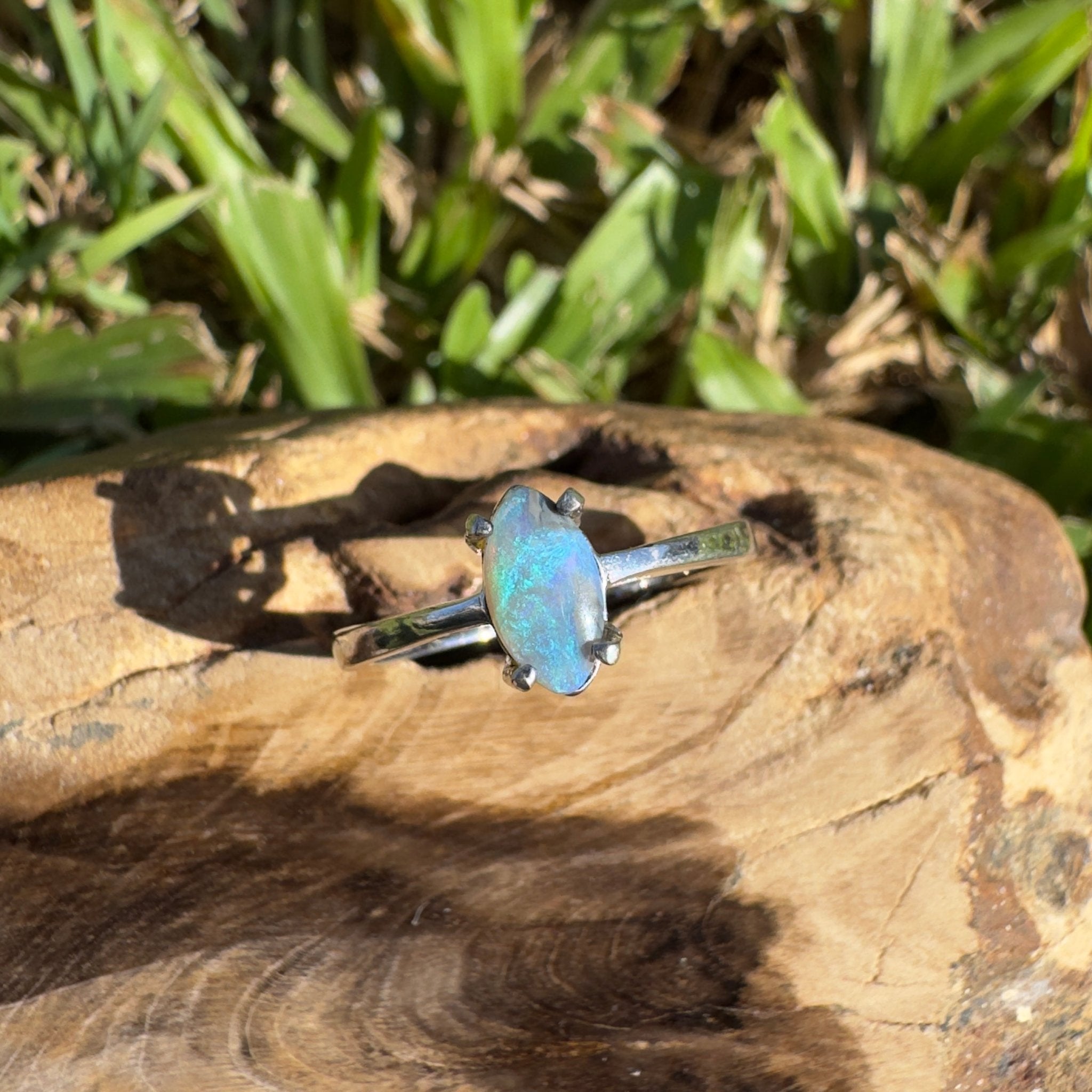 0.6ct Lightning Ridge Opal Ring ~ 'Wanda Beach Blues' | 925 Sterling Silver | Solid Australian Opal