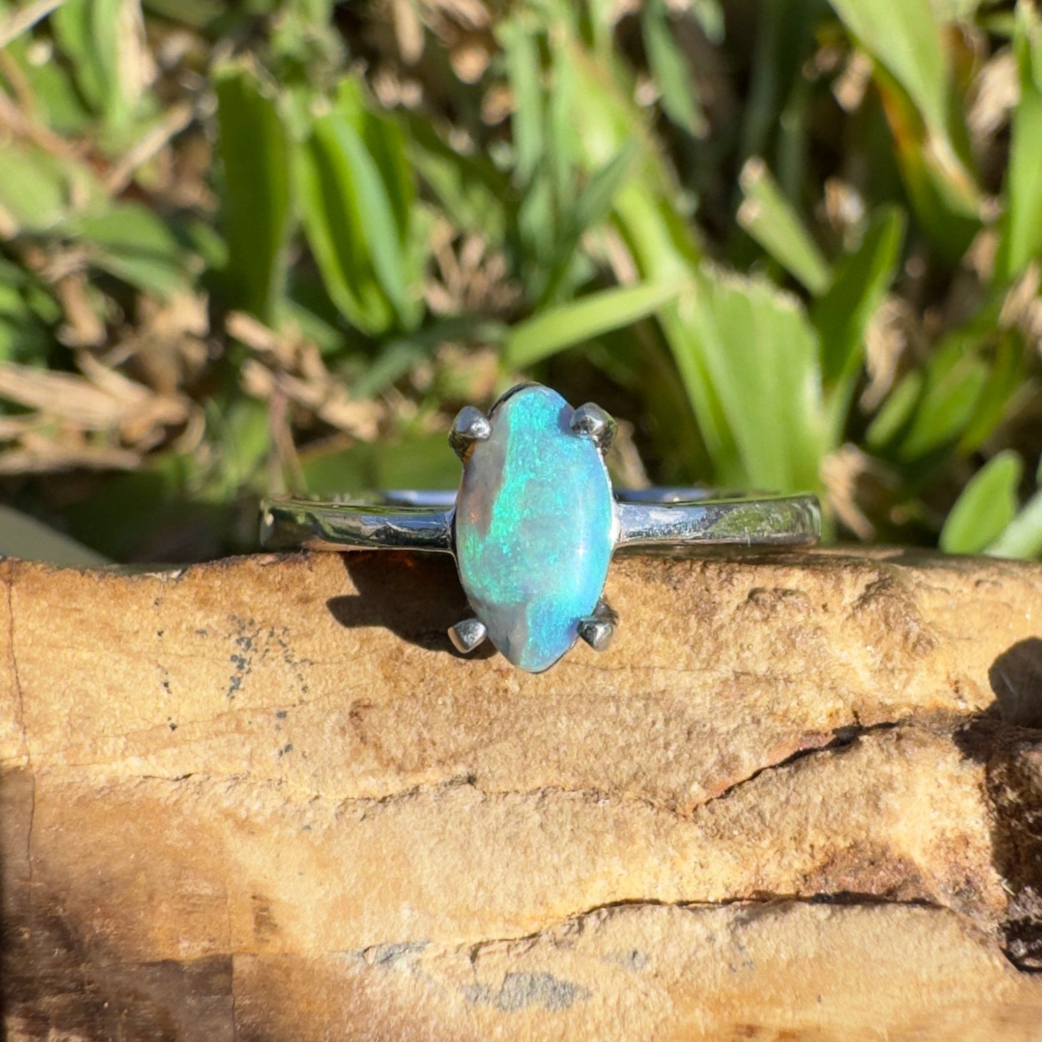 0.6ct Lightning Ridge Opal Ring ~ 'Wanda Beach Blues' | 925 Sterling Silver | Solid Australian Opal