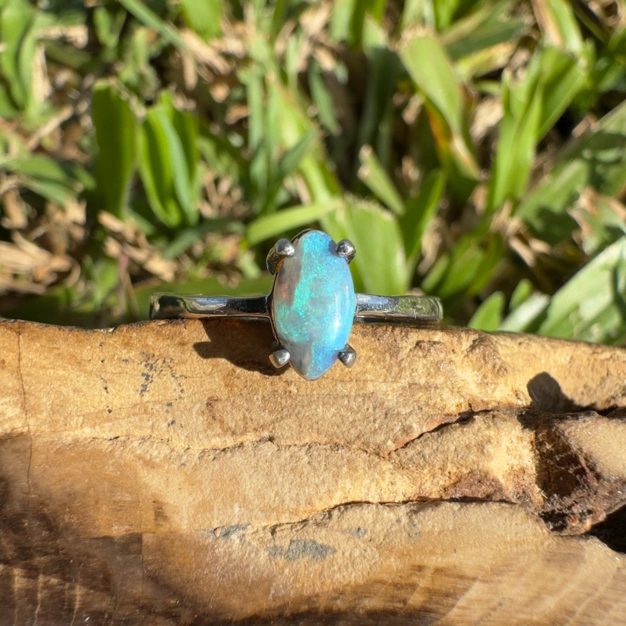 0.6ct Lightning Ridge Opal Ring ~ 'Wanda Beach Blues' | 925 Sterling Silver | Solid Australian Opal