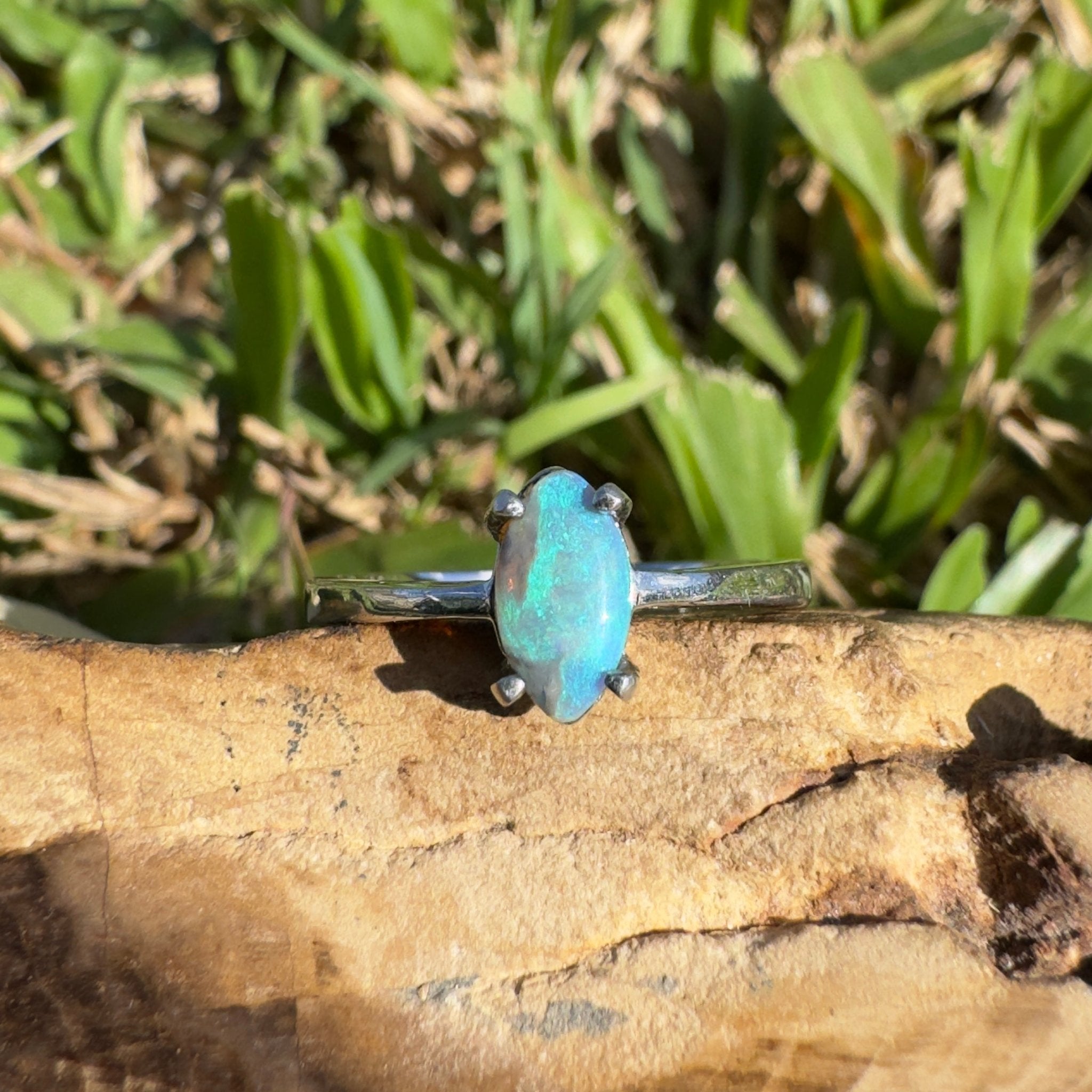 0.6ct Lightning Ridge Opal Ring ~ 'Wanda Beach Blues' | 925 Sterling Silver | Solid Australian Opal