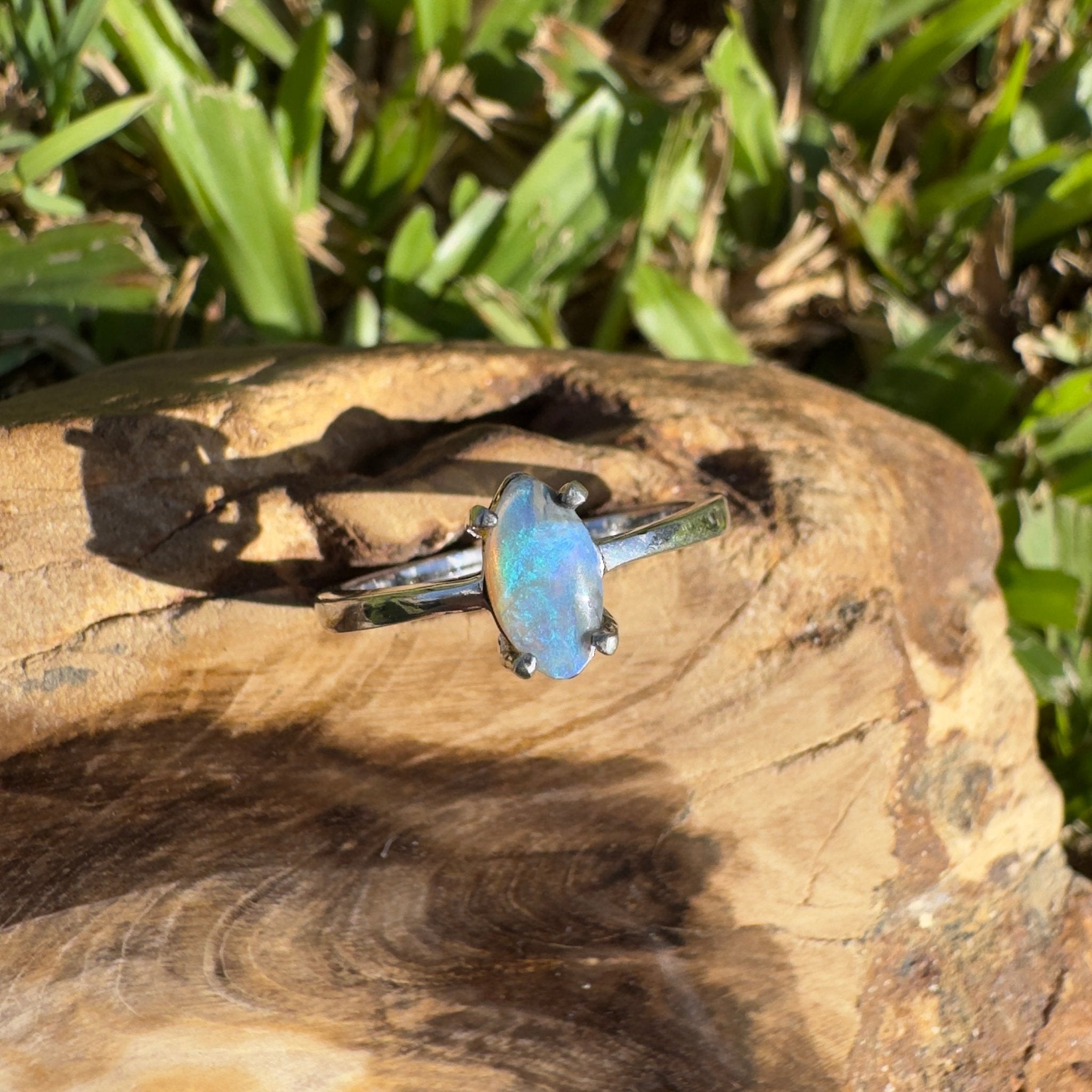 0.6ct Lightning Ridge Opal Ring ~ 'Wanda Beach Blues' | 925 Sterling Silver | Solid Australian Opal
