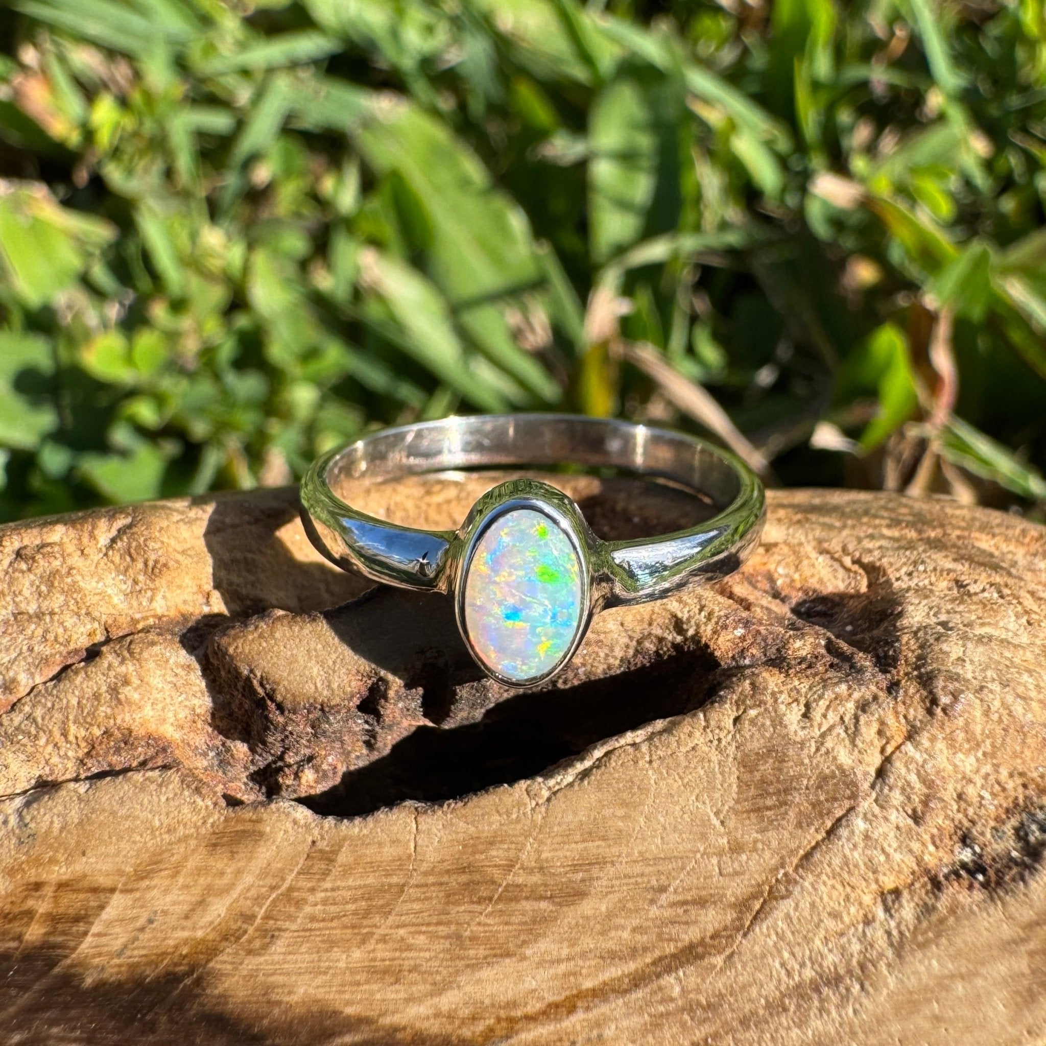 0.6ct Lightning Ridge Opal Ring ~ 'Wineglass Bay Glow' | 925 Sterling Silver | Solid Australian Opal