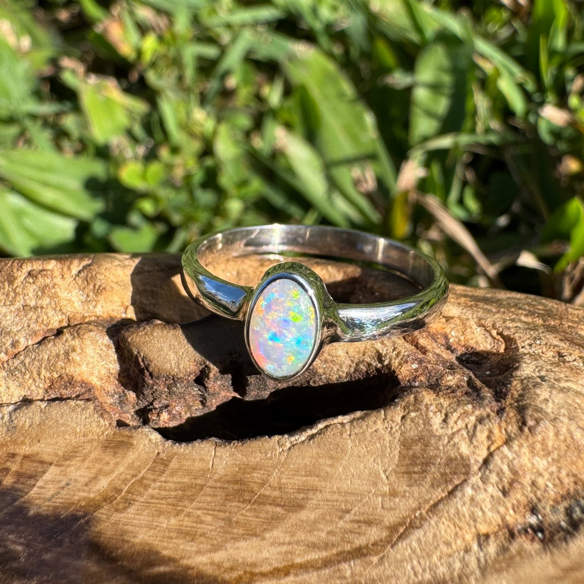 0.6ct Lightning Ridge Opal Ring ~ 'Wineglass Bay Glow' | 925 Sterling Silver | Solid Australian Opal