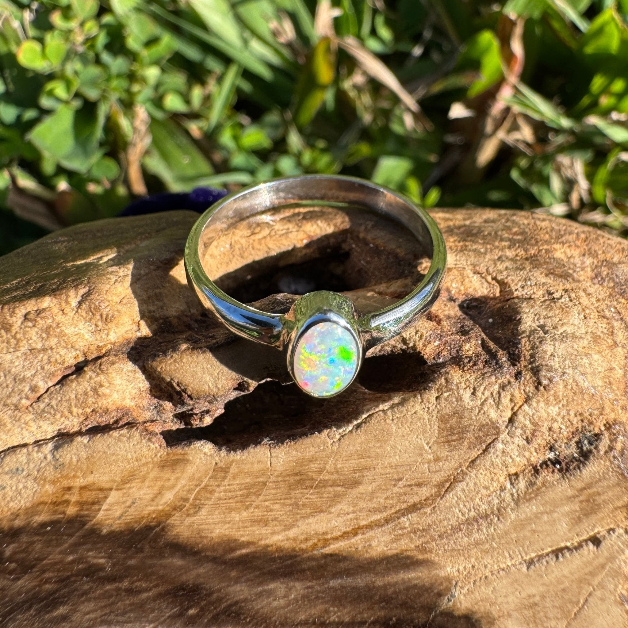 0.6ct Lightning Ridge Opal Ring ~ 'Wineglass Bay Glow' | 925 Sterling Silver | Solid Australian Opal