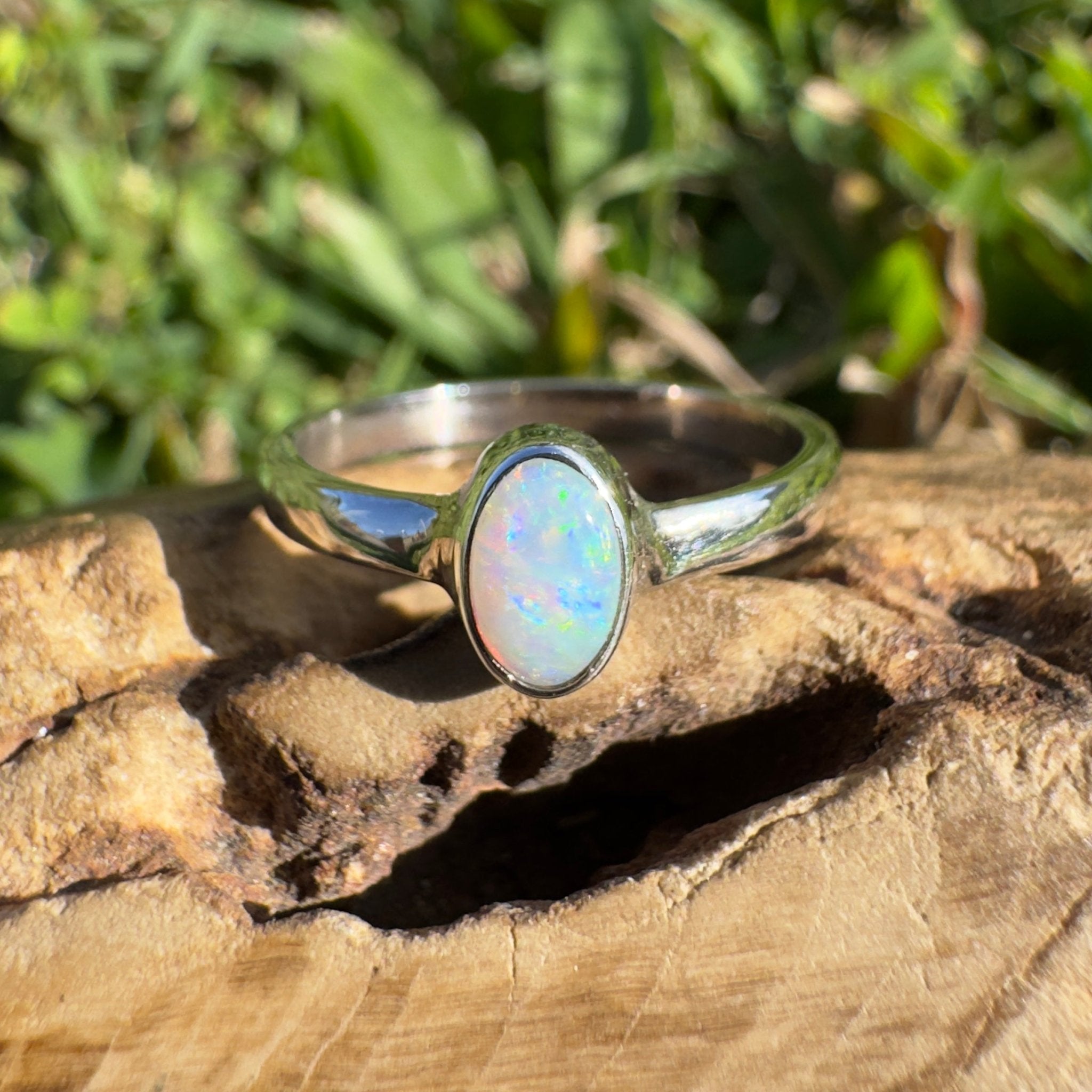 0.6ct Lightning Ridge Opal Ring ~ 'Wineglass Bay Glow' | 925 Sterling Silver | Solid Australian Opal