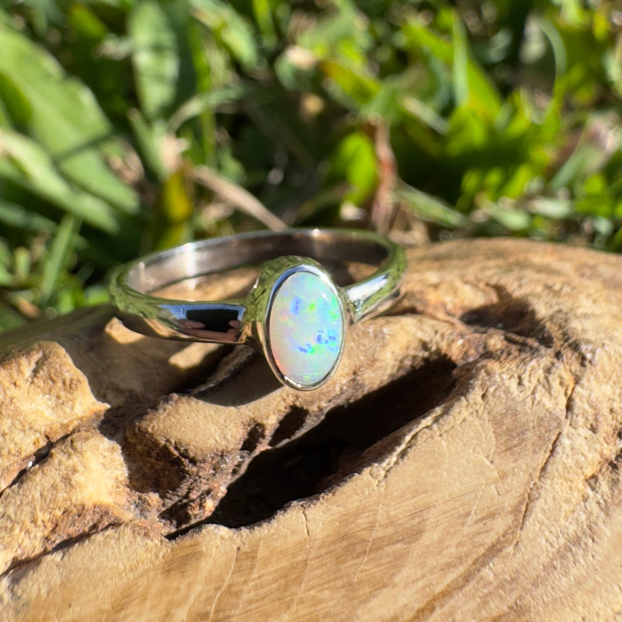 0.6ct Lightning Ridge Opal Ring ~ 'Wineglass Bay Glow' | 925 Sterling Silver | Solid Australian Opal