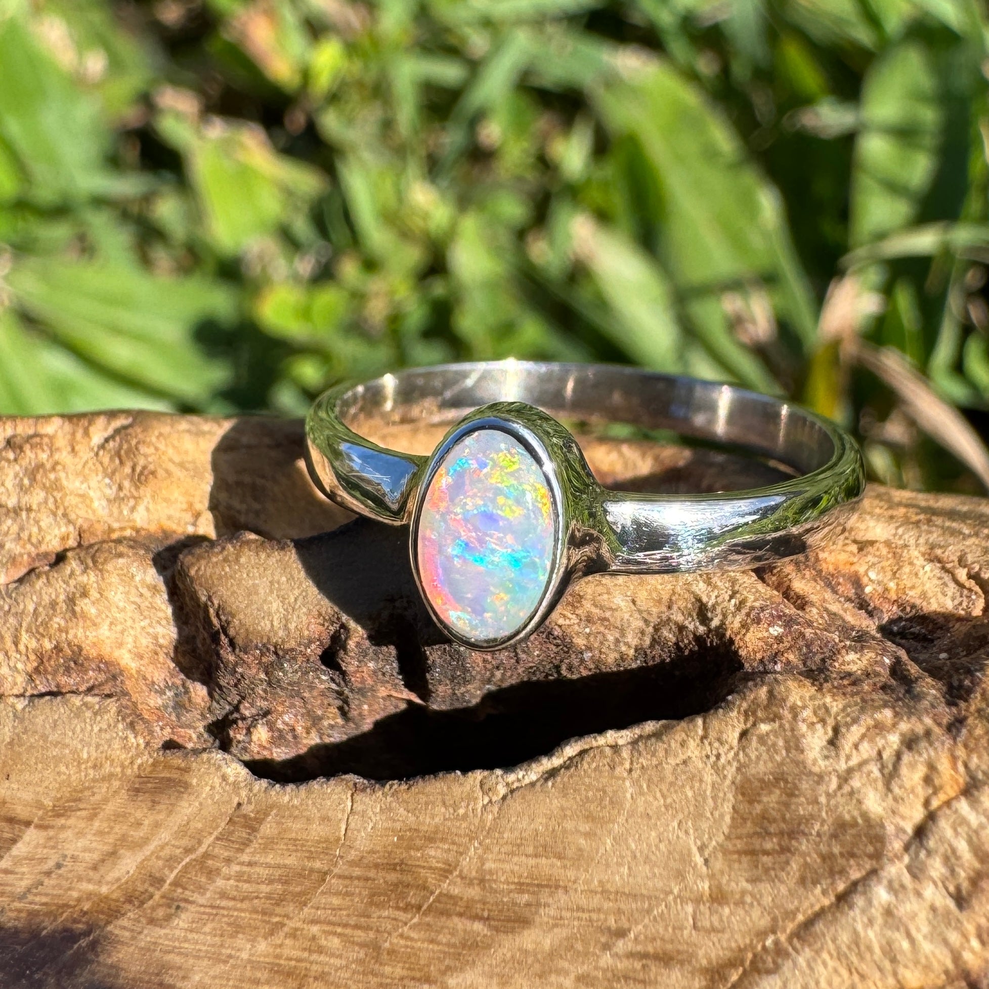 0.6ct Lightning Ridge Opal Ring ~ 'Wineglass Bay Glow' | 925 Sterling Silver | Solid Australian Opal