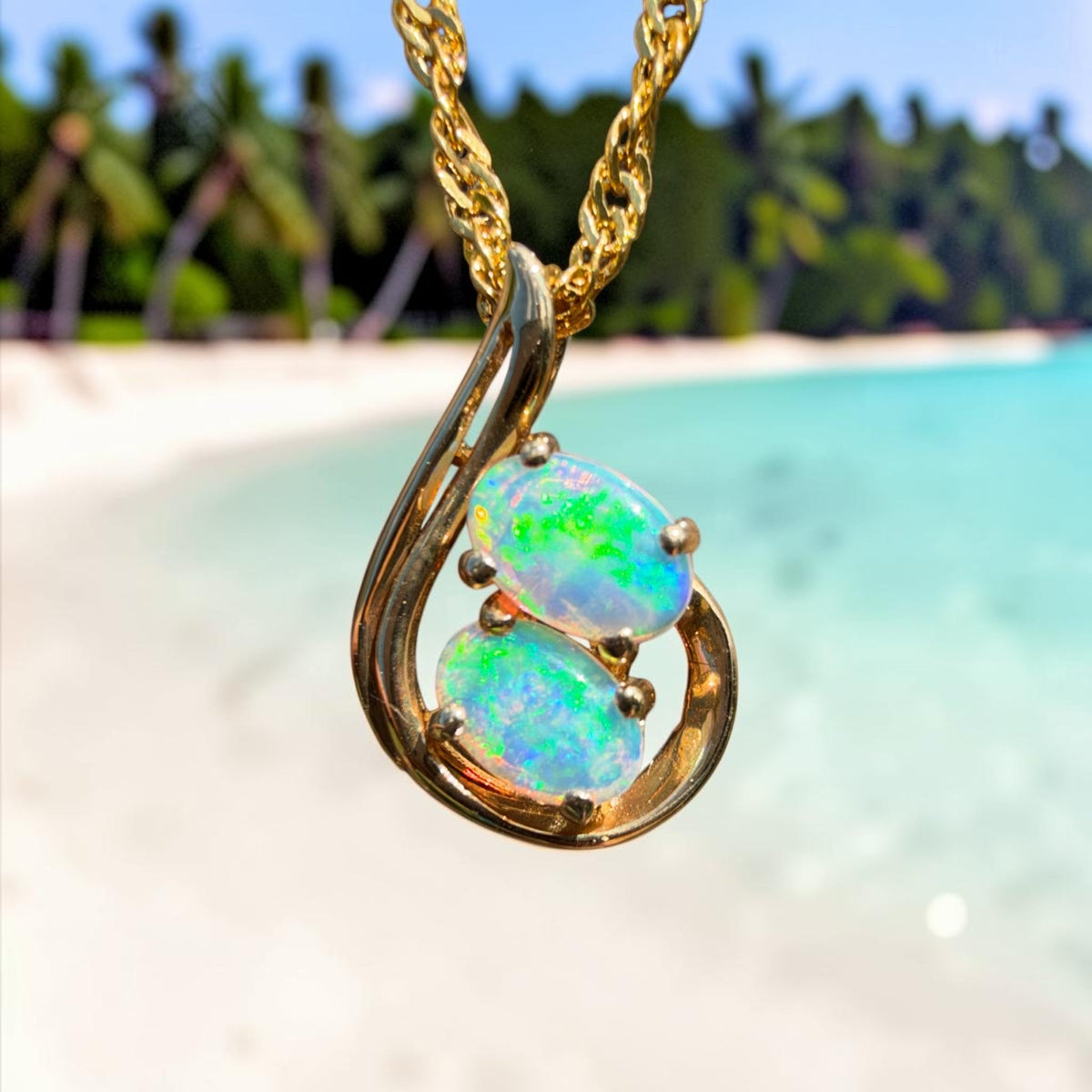 0.6ct Lightning Ridge Opal Swirl Pendant Necklace ~ 'Namadgi Ribbon' | 14ct Yellow Gold | Solid Australian Opal