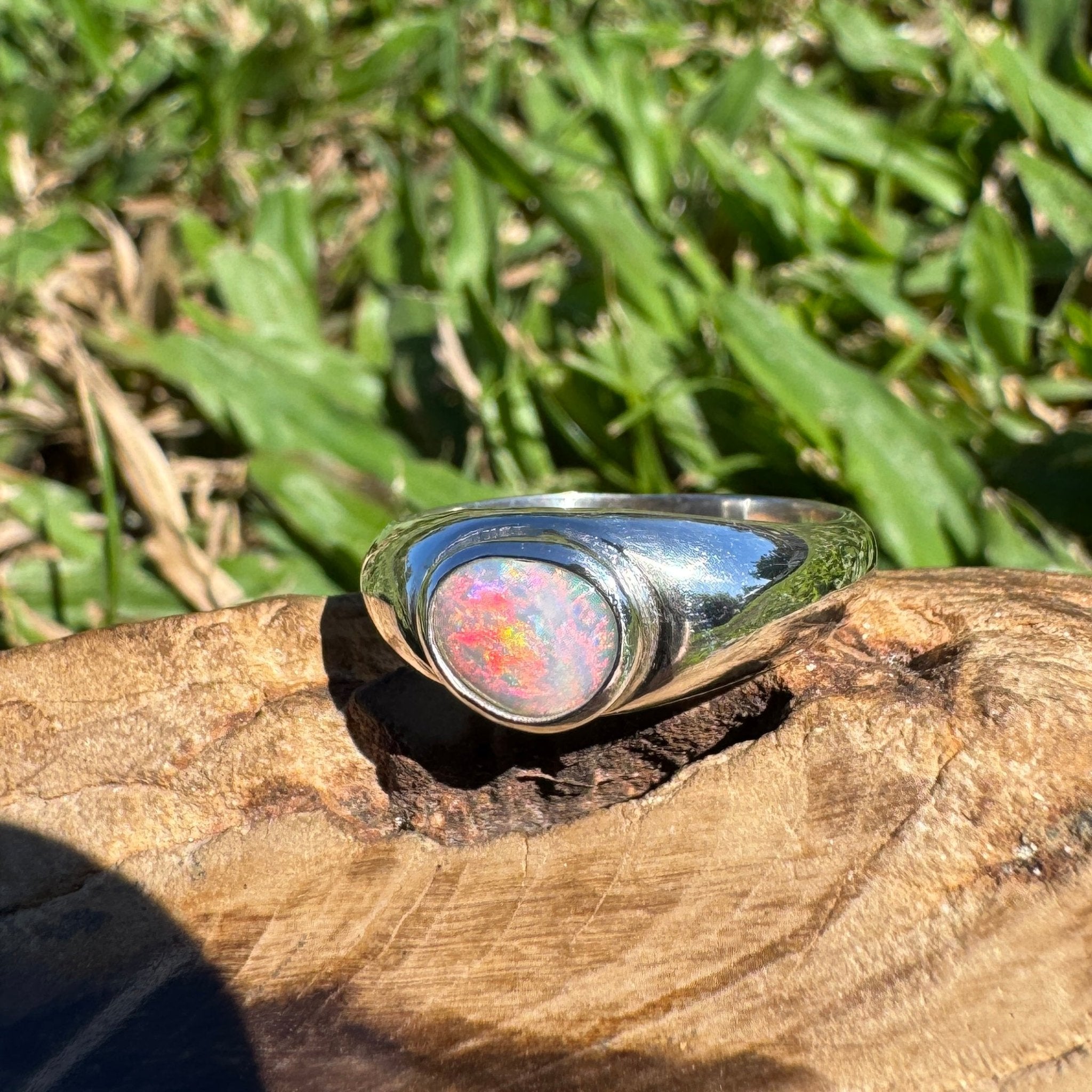 0.7ct Australian Solid Lightning Ridge Opal Silver Ring ~ 'Cossack Crimson' | 925 Sterling Silver | Solid Australian Opal