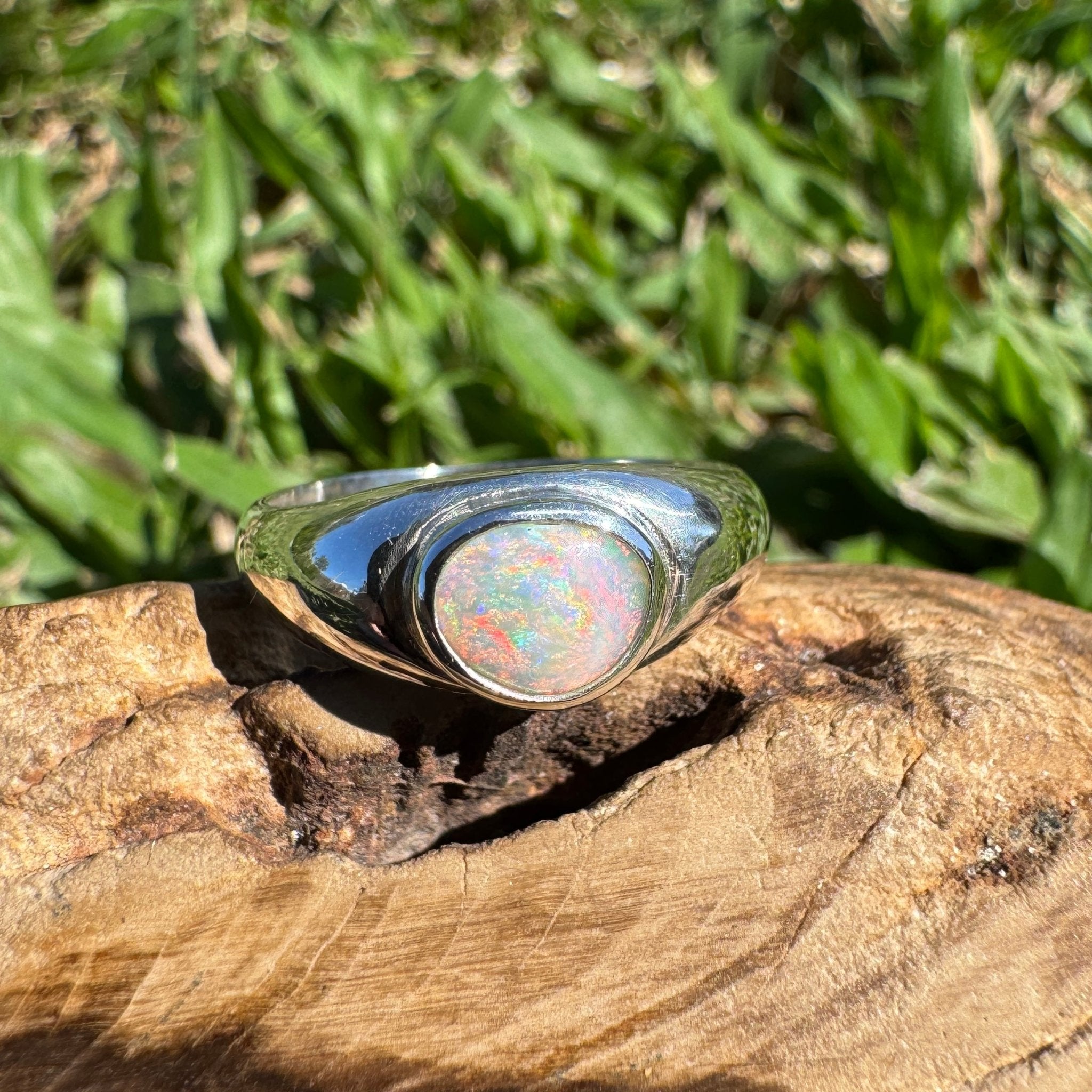 0.7ct Australian Solid Lightning Ridge Opal Silver Ring ~ 'Cossack Crimson' | 925 Sterling Silver | Solid Australian Opal