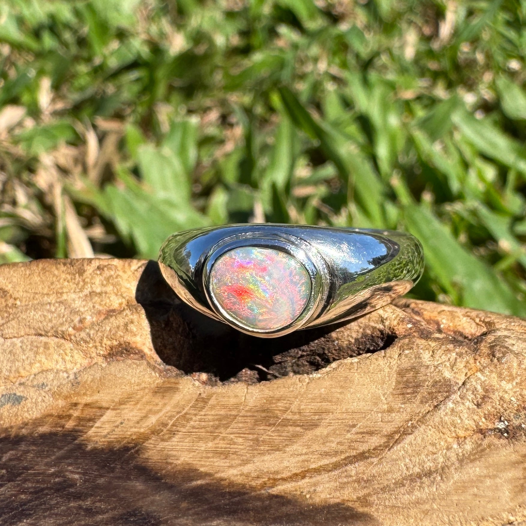 0.7ct Australian Solid Lightning Ridge Opal Silver Ring ~ 'Cossack Crimson' | 925 Sterling Silver | Solid Australian Opal