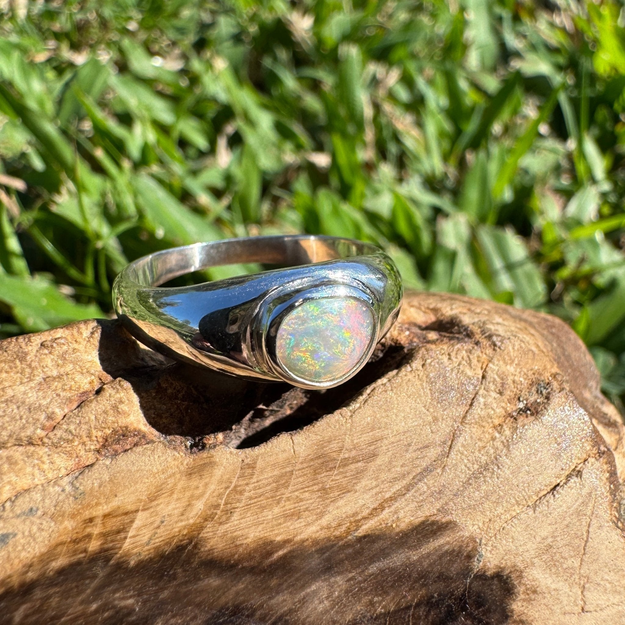 0.7ct Australian Solid Lightning Ridge Opal Silver Ring ~ 'Cossack Crimson' | 925 Sterling Silver | Solid Australian Opal