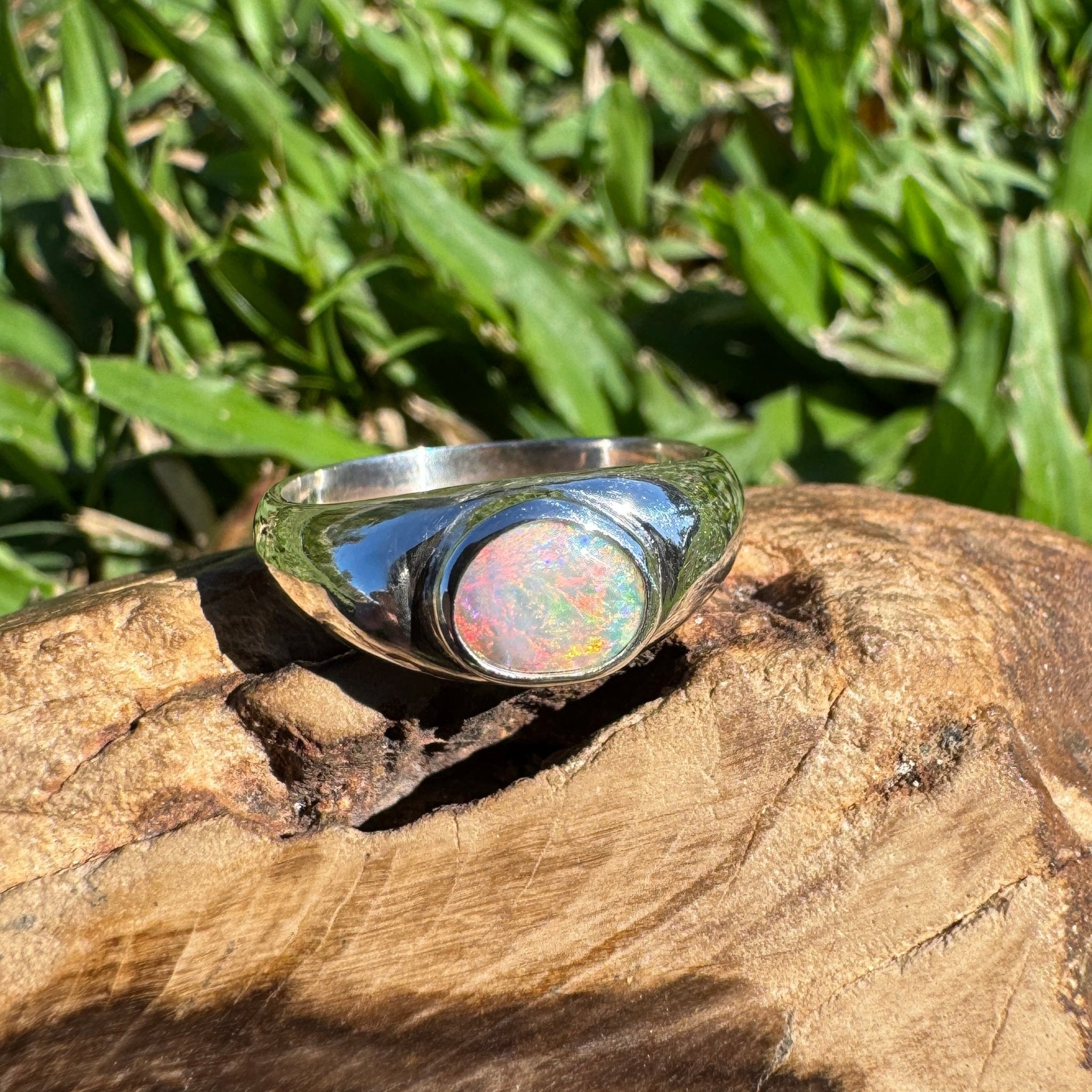 0.7ct Australian Solid Lightning Ridge Opal Silver Ring ~ 'Cossack Crimson' | 925 Sterling Silver | Solid Australian Opal