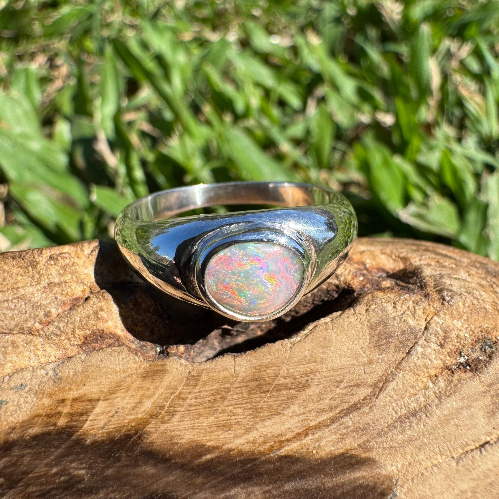 0.7ct Australian Solid Lightning Ridge Opal Silver Ring ~ 'Cossack Crimson' | 925 Sterling Silver | Solid Australian Opal