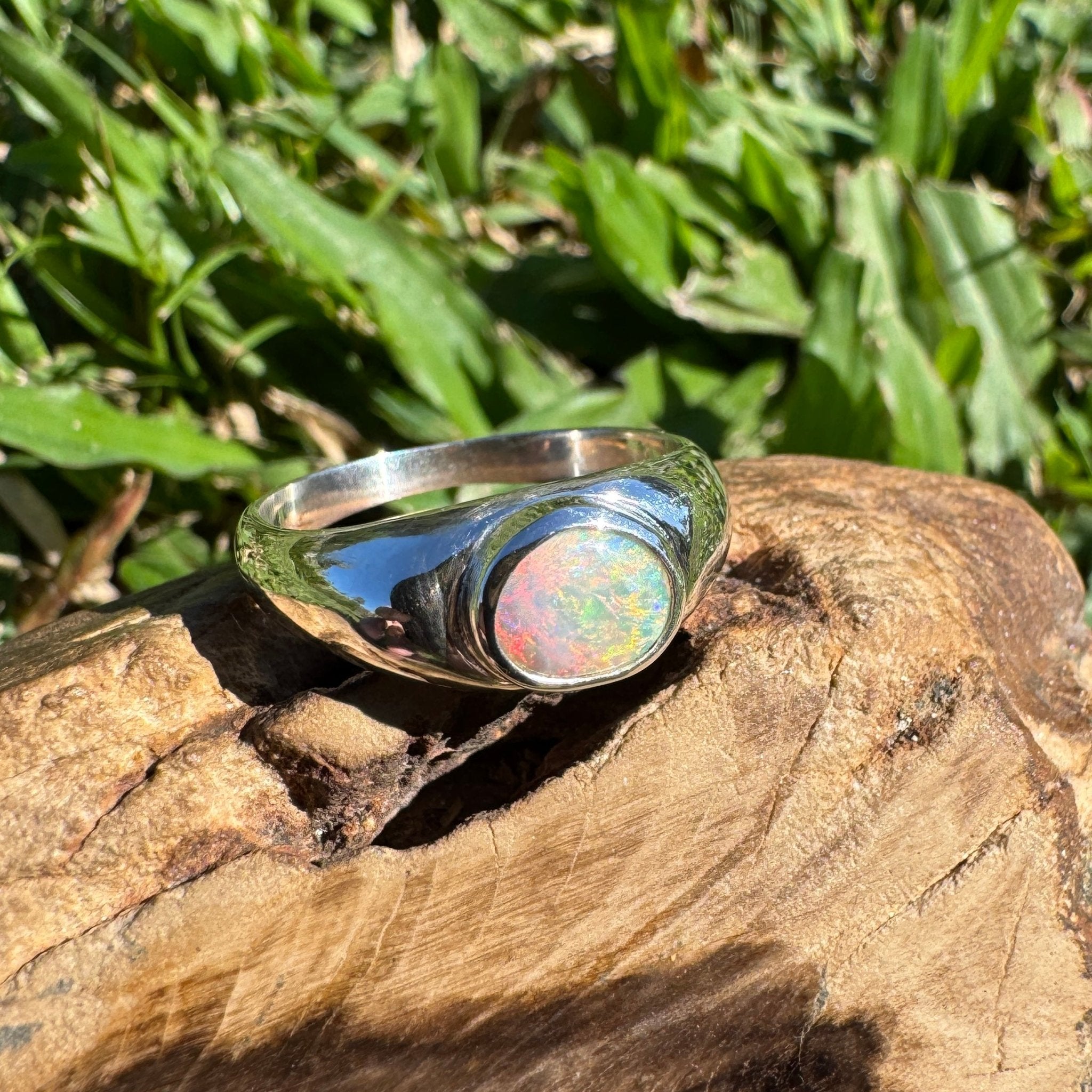 0.7ct Australian Solid Lightning Ridge Opal Silver Ring ~ 'Cossack Crimson' | 925 Sterling Silver | Solid Australian Opal