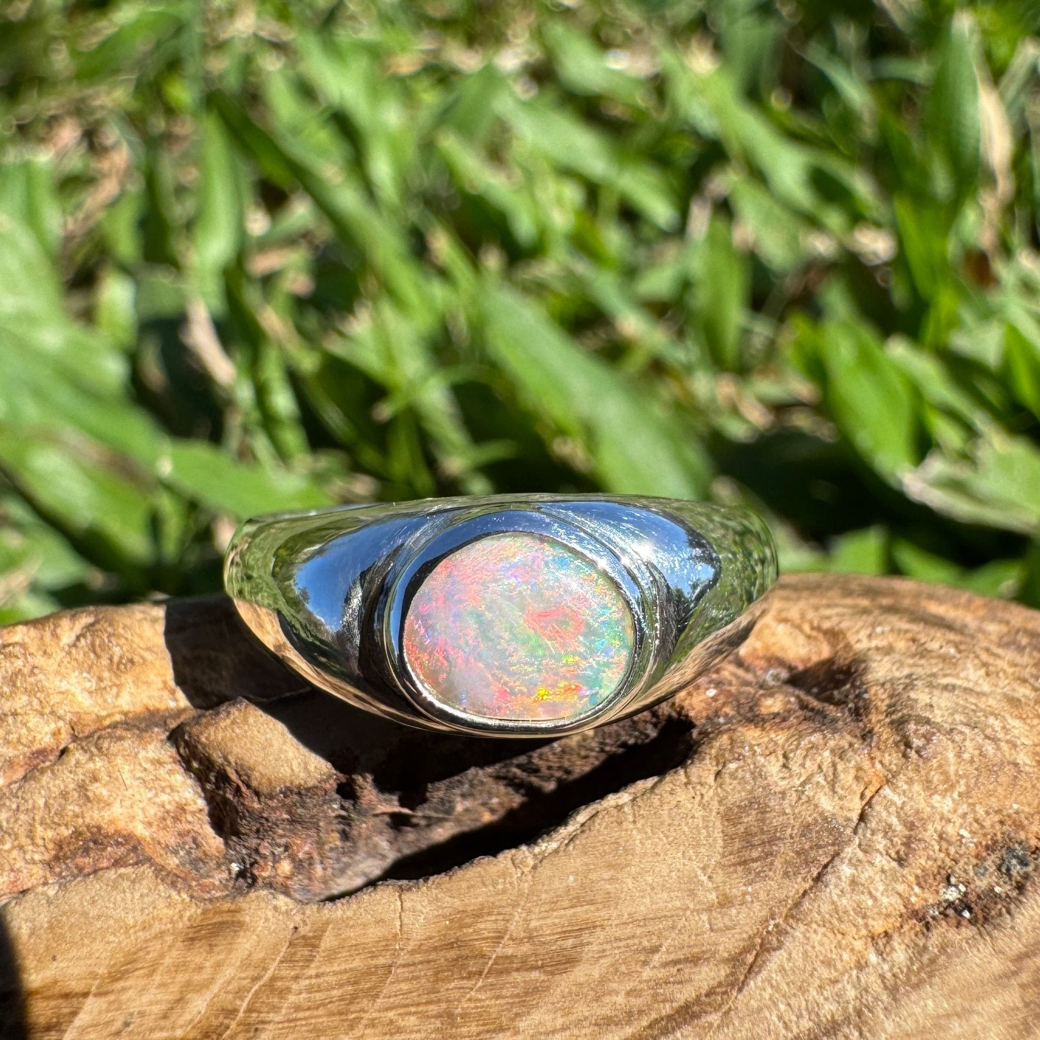 0.7ct Australian Solid Lightning Ridge Opal Silver Ring ~ 'Cossack Crimson' | 925 Sterling Silver | Solid Australian Opal