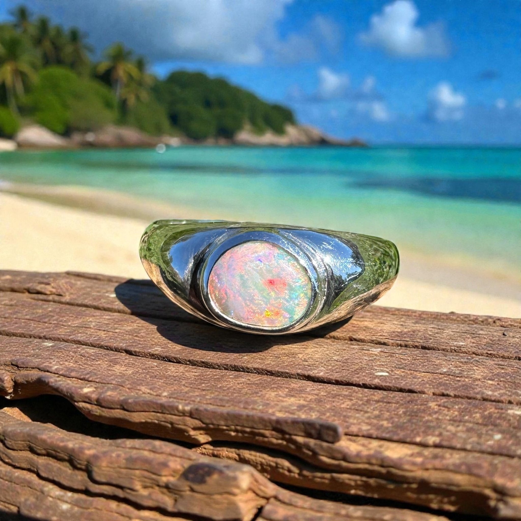 0.7ct Australian Solid Lightning Ridge Opal Silver Ring ~ 'Cossack Crimson' | 925 Sterling Silver | Solid Australian Opal