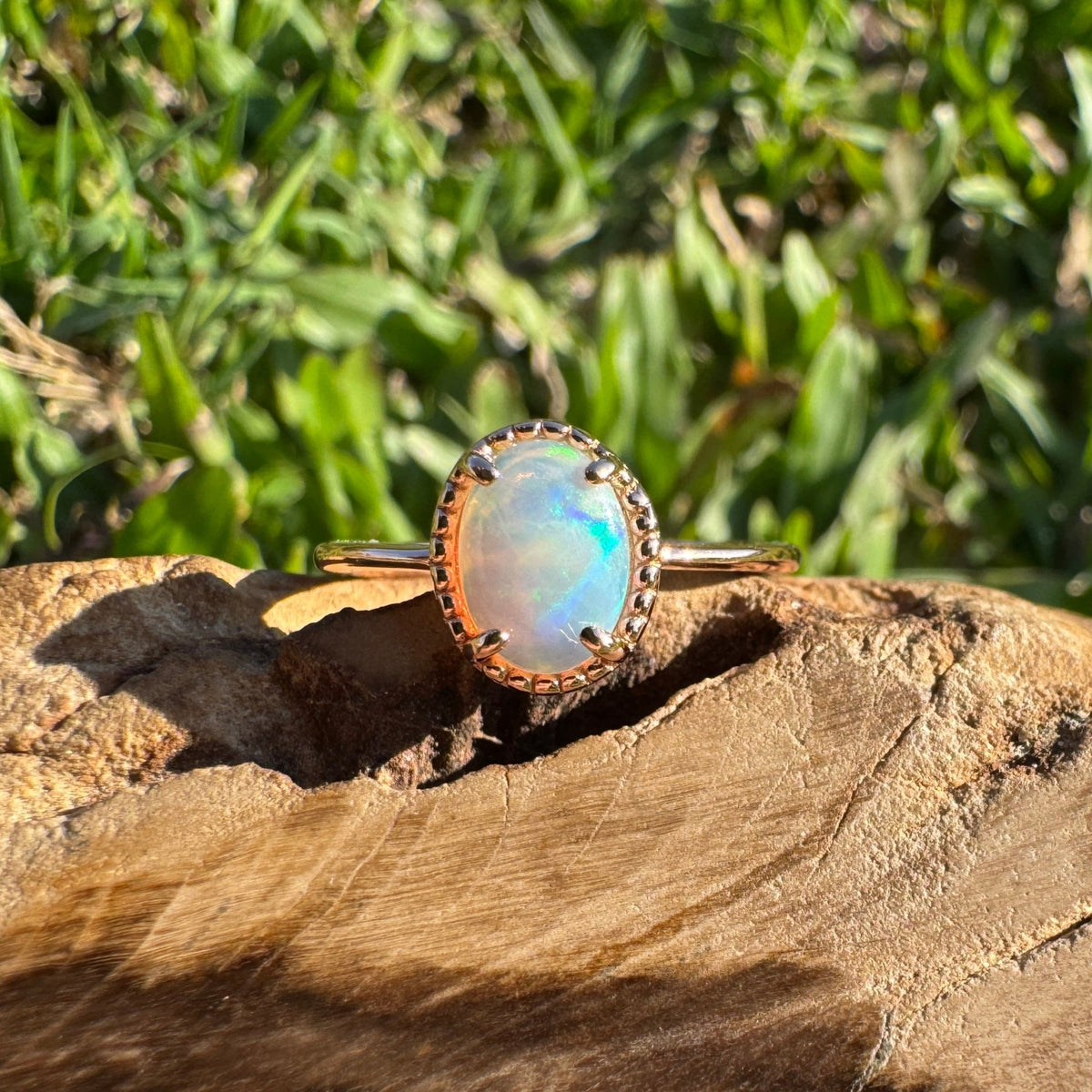0.7ct Coober Pedy Crystal Opal Ring ~ 'Bathurst Harbour Glow' | Rose Gold Coated 925 Sterling Silver | Solid Australian Opal
