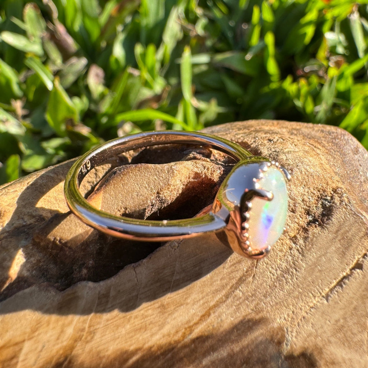 0.7ct Coober Pedy Crystal Opal Ring ~ 'Bathurst Harbour Glow' | Rose Gold Coated 925 Sterling Silver | Solid Australian Opal