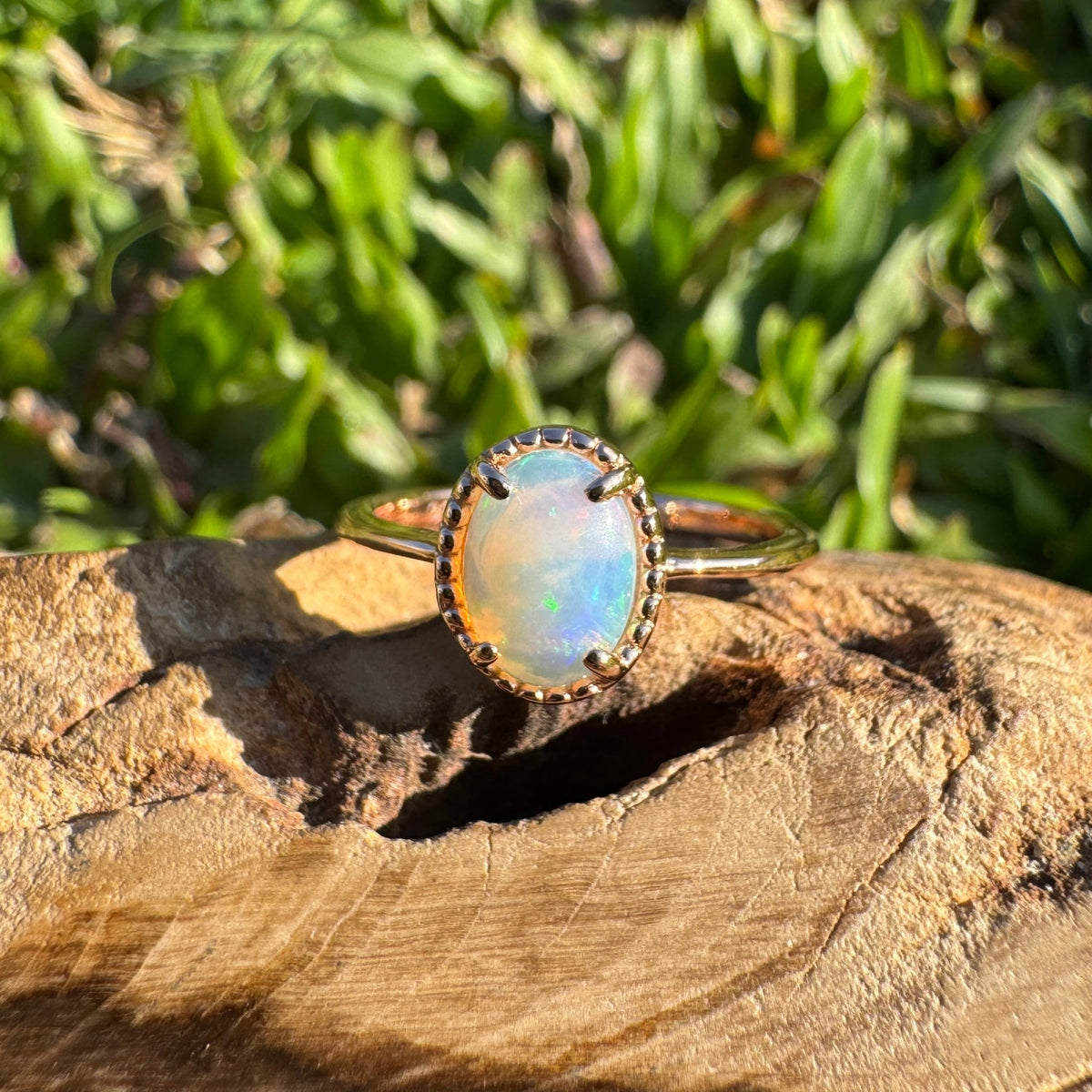 0.7ct Coober Pedy Crystal Opal Ring ~ 'Bathurst Harbour Glow' | Rose Gold Coated 925 Sterling Silver | Solid Australian Opal