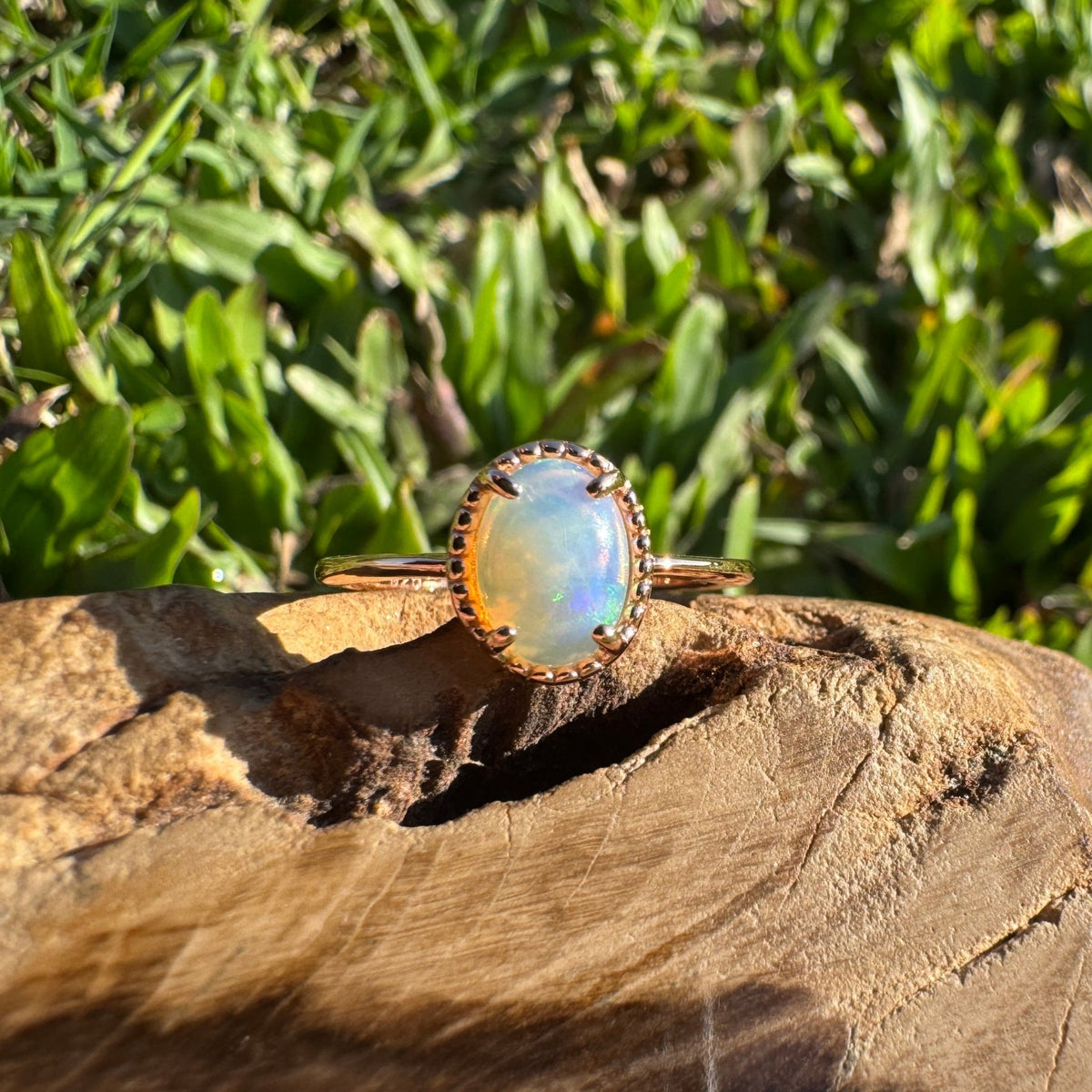 0.7ct Coober Pedy Crystal Opal Ring ~ 'Bathurst Harbour Glow' | Rose Gold Coated 925 Sterling Silver | Solid Australian Opal