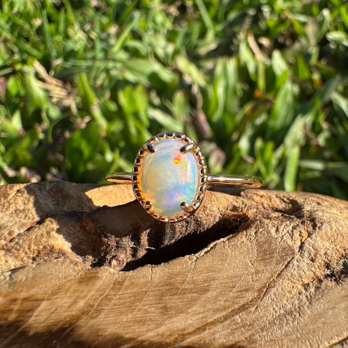 0.7ct Coober Pedy Crystal Opal Ring ~ 'Bathurst Harbour Glow' | Rose Gold Coated 925 Sterling Silver | Solid Australian Opal