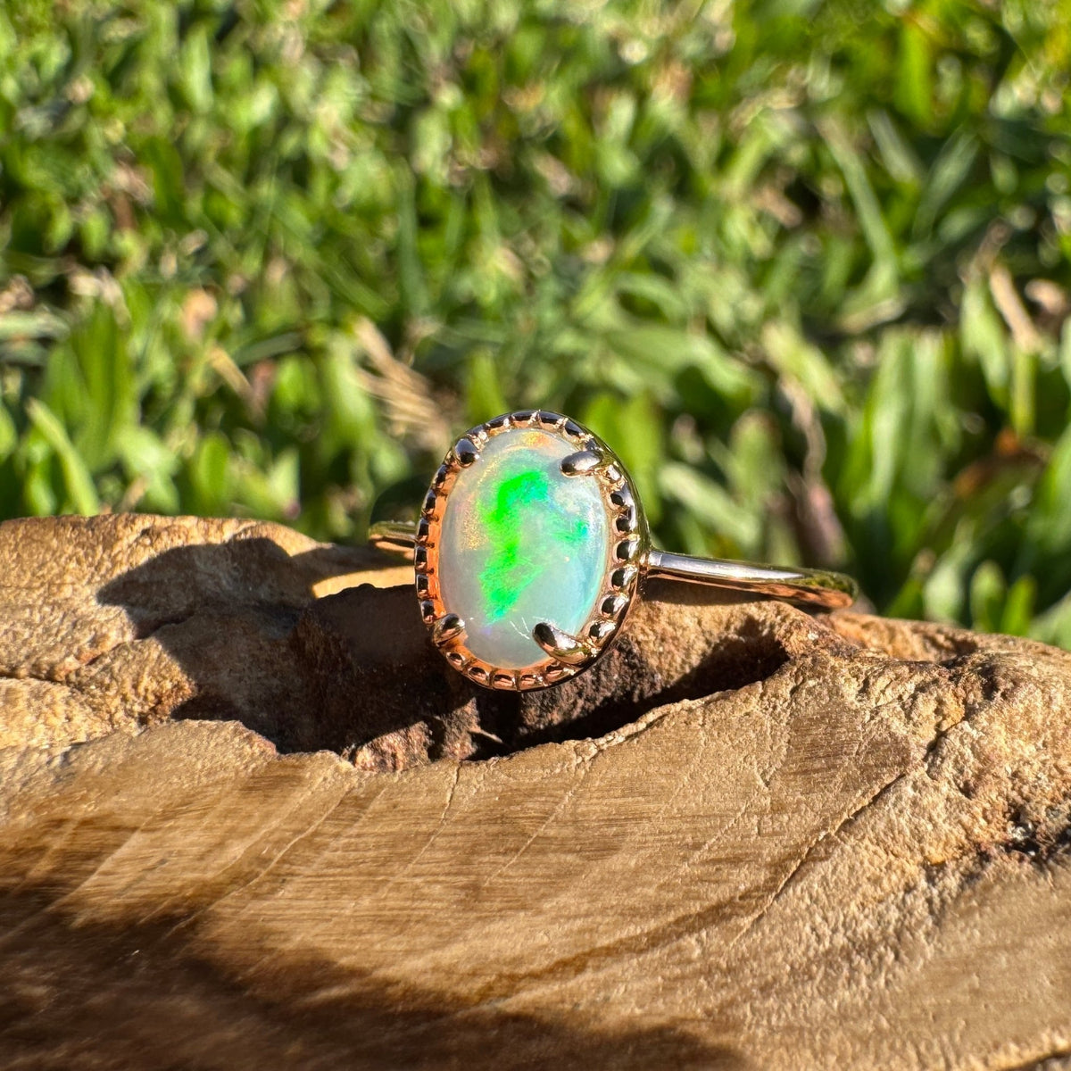 0.7ct Coober Pedy Crystal Opal Ring ~ 'Bathurst Harbour Glow' | Rose Gold Coated 925 Sterling Silver | Solid Australian Opal