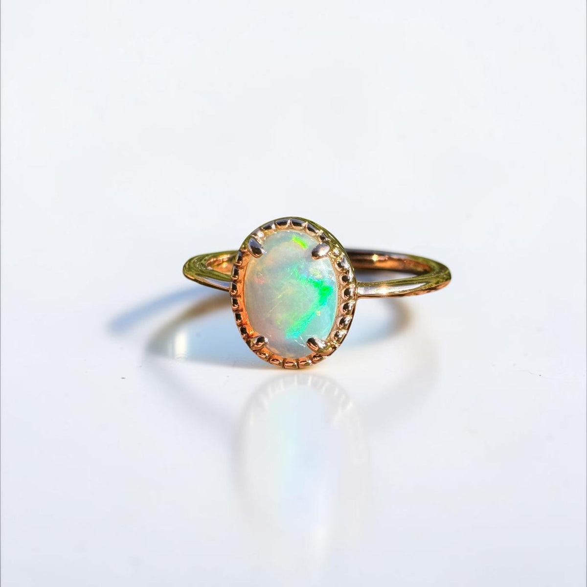 0.7ct Coober Pedy Crystal Opal Ring ~ 'Bathurst Harbour Glow' | Rose Gold Coated 925 Sterling Silver | Solid Australian Opal